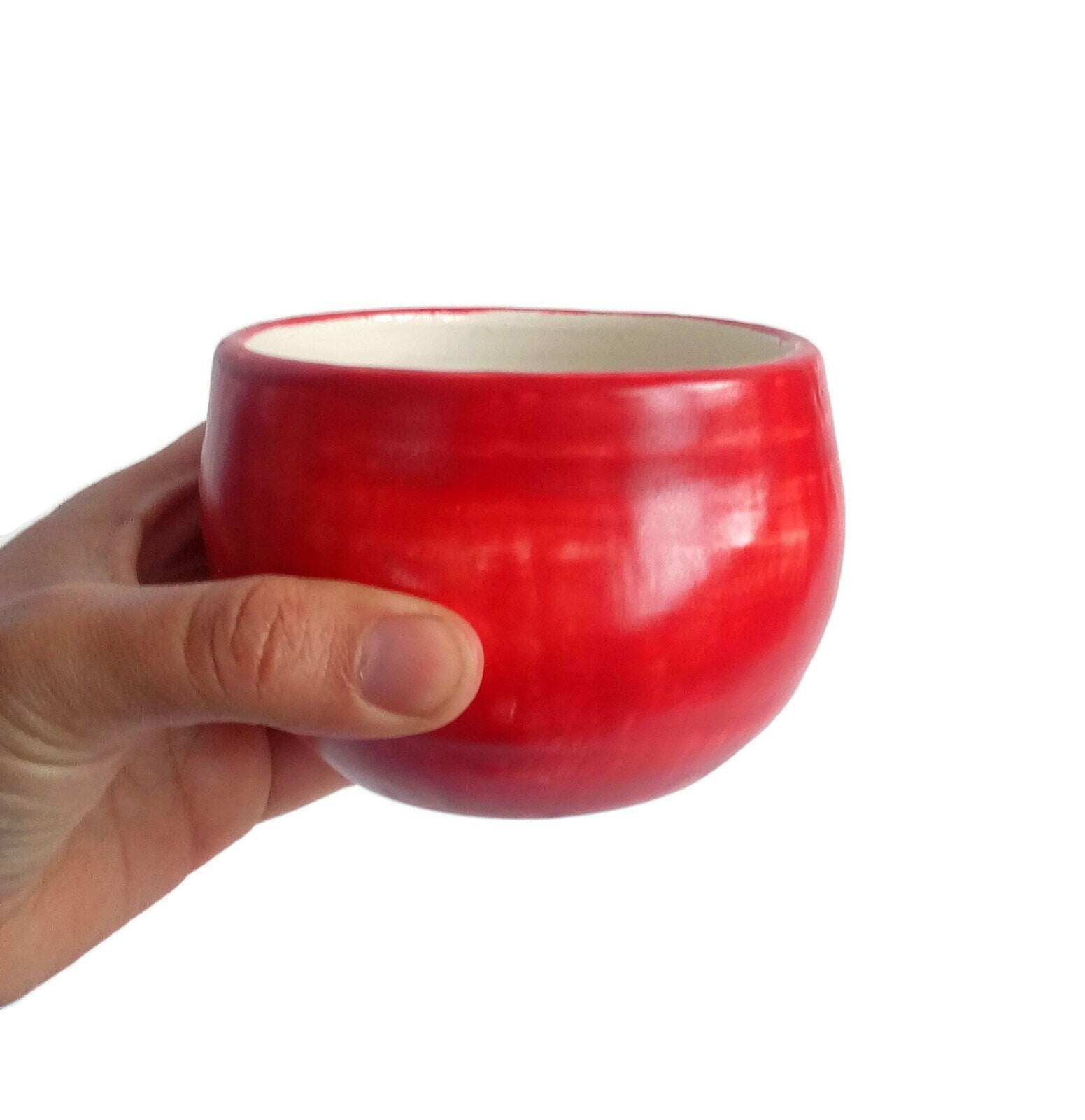Handmade Ceramic Matte Red Mug, Unique Coffee Cup Without Handle, Large Hand Made Mug For Christmas Coffee Lovers Gifts - Ceramica Ana Rafael