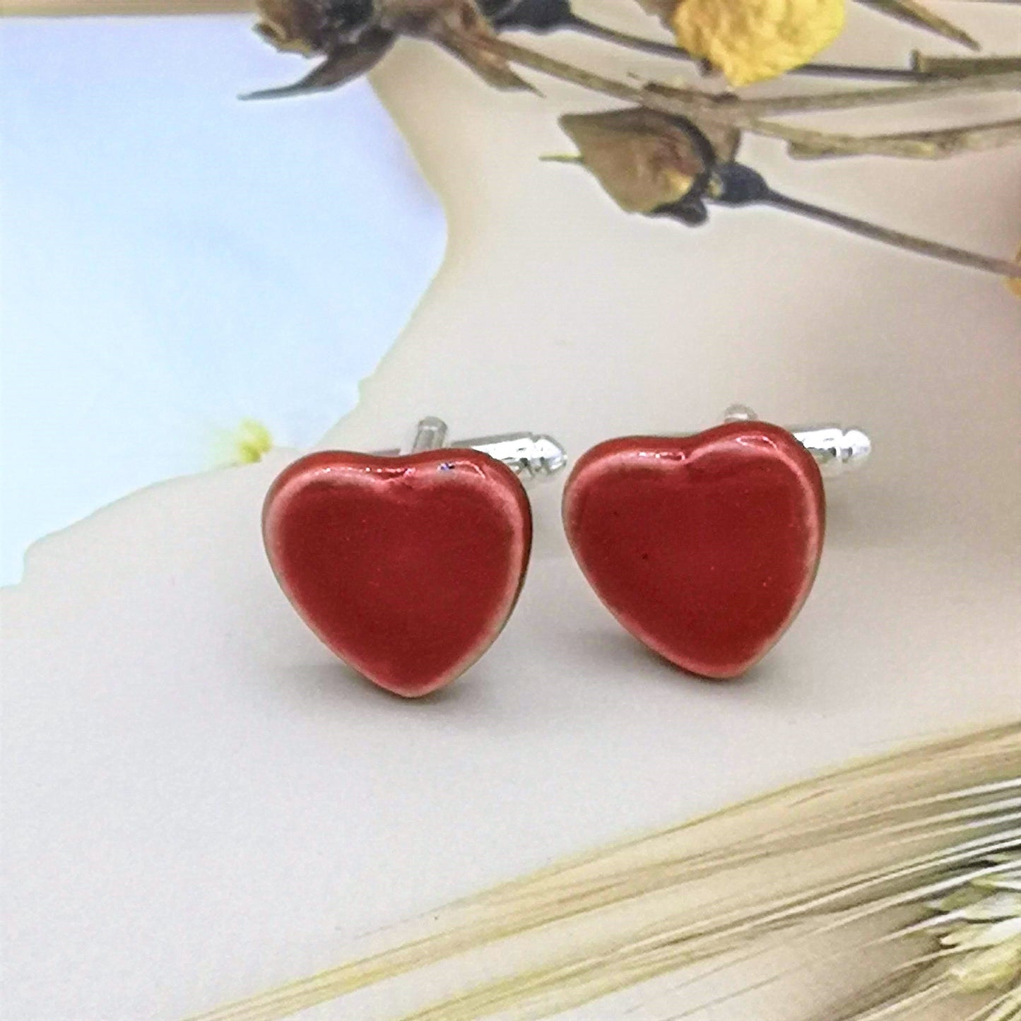 Red Heart CuffLinks For Men, Best Valentines Day Gifts For Him, 9th Wedding Anniversary Gift For Husband, Cute Boyfriend Birthday Gift - Ceramica Ana Rafael