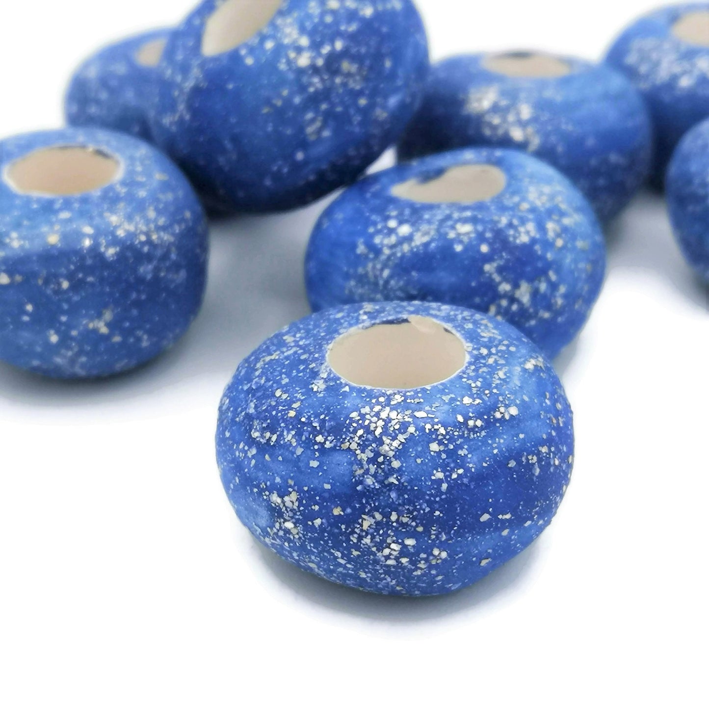 unique beads for jewelry making, handmade ceramic large macrame beads large hole, round sparkly beads for crafts, clay beads - Ceramica Ana Rafael