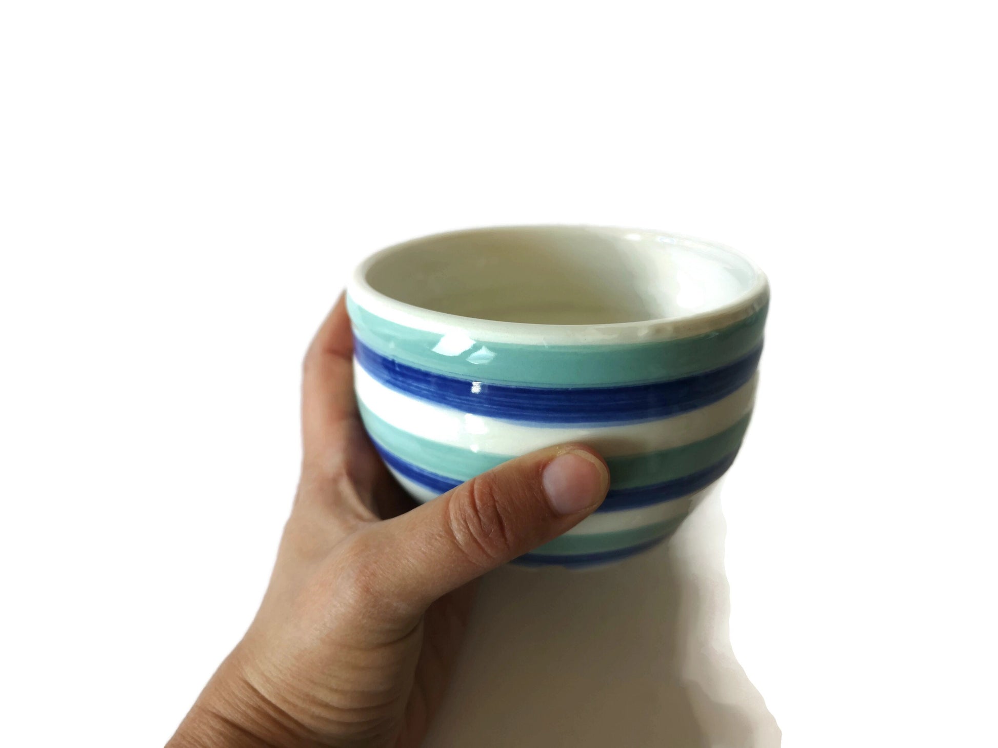 Hand Painted Turquoise Blue Striped Bowl, housewarming gift first home for her, Mom Birthday Gifts From Daughter, Best Sellers Pasta Bowls - Ceramica Ana Rafael