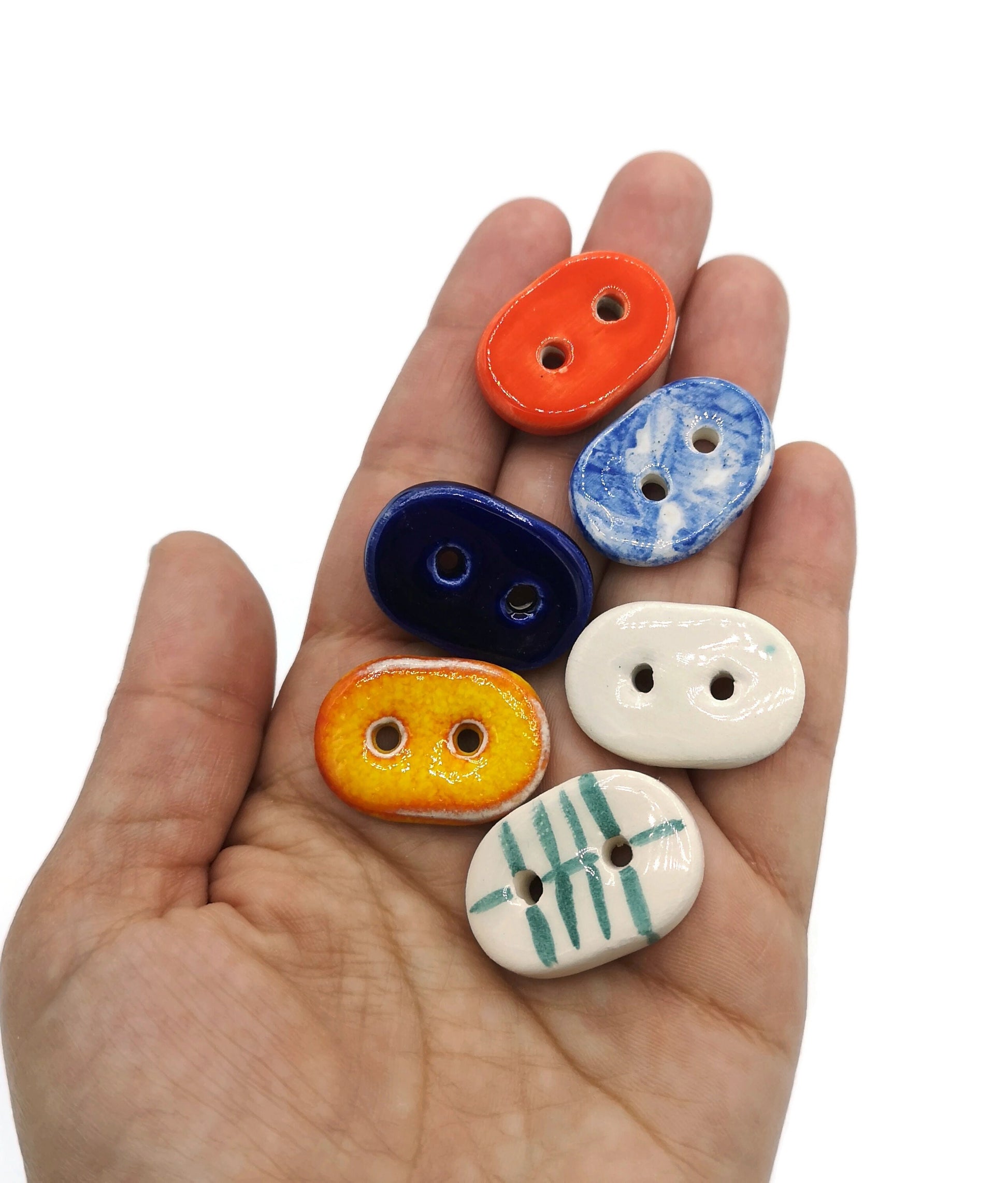 6 Pc 25mm Handmade Ceramic Oval Sewing Buttons, Coat Buttons For Crafts, Best Sellers Sewing Supplies And Notions, Unique Large Buttons - Ceramica Ana Rafael
