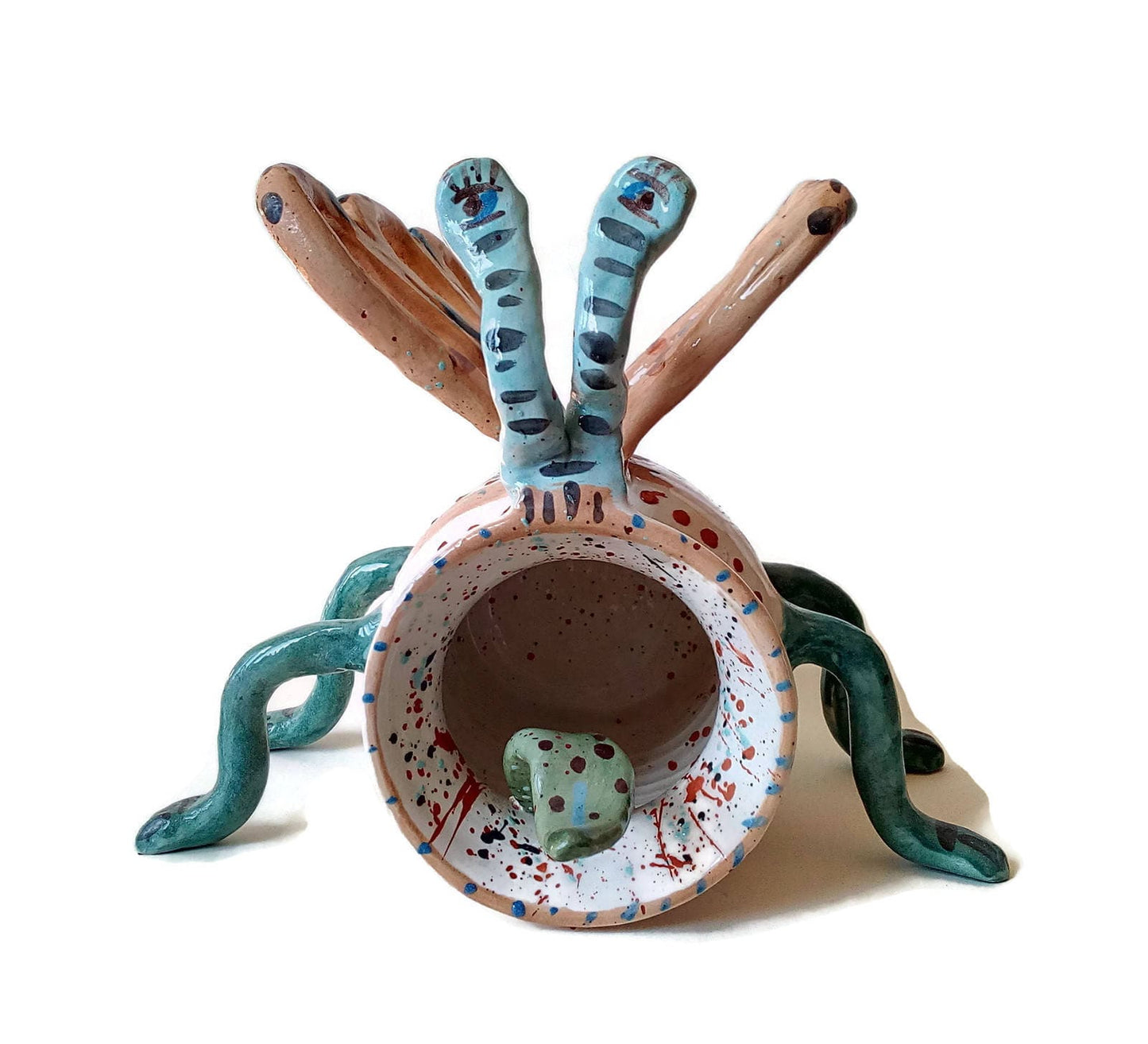 Handmade Ceramic Sculpture Weird Creature, Colorful Hand Painted Abstract Animal Figure, Clay Office Desk Accessories Best Gifts For Him - Ceramica Ana Rafael