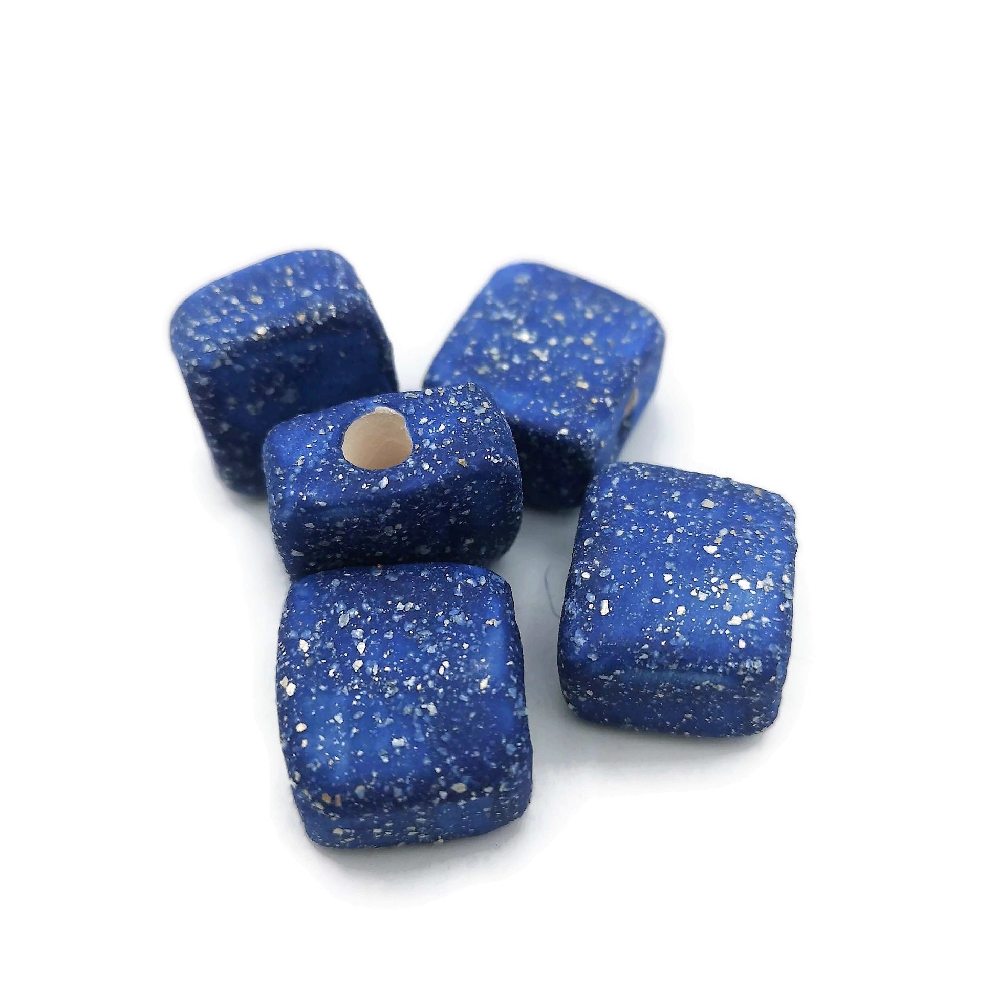 5Pc Handmade Ceramic Beads Jewelry Making, Unique Square Bead Unusual, ClayMacrame Beads Large Hole 5mm Dreadlock Beads - Ceramica Ana Rafael