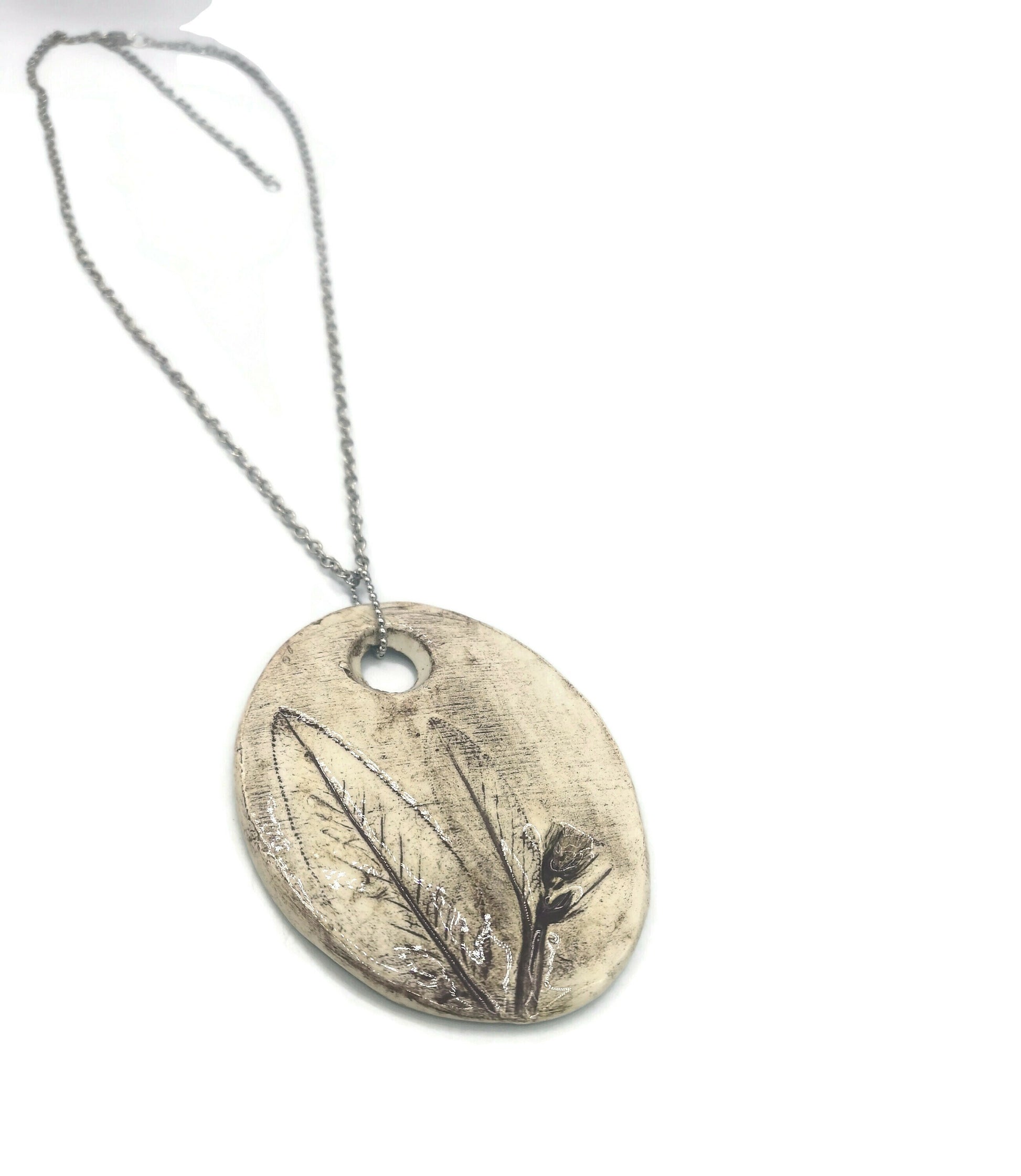 Sage Leaf Necklace For Women, Pendant Necklace, Statement Necklace, Everyday Necklace 9 Years Anniversary Gift For Wife - Ceramica Ana Rafael