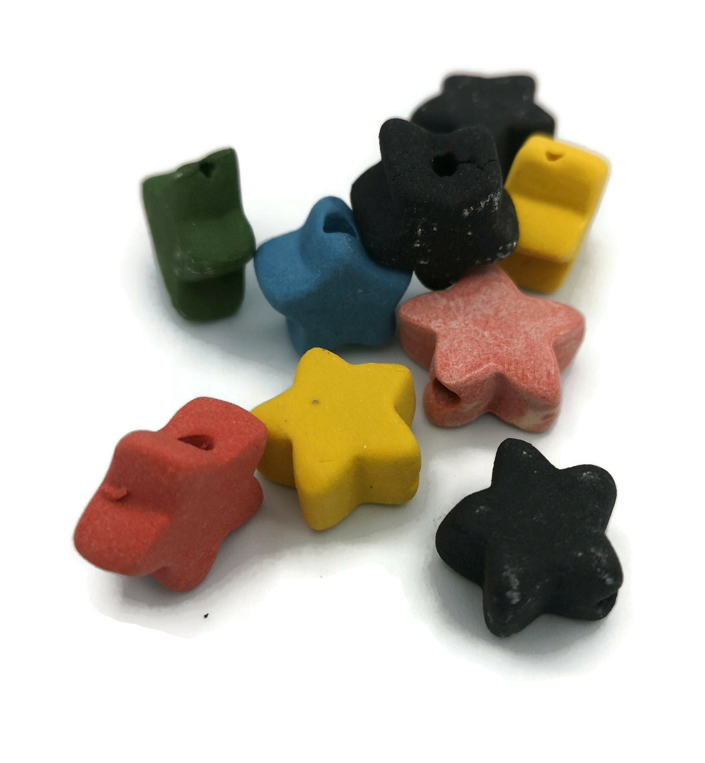 9Pc 15mm Handmade Ceramic Star Beads For Jewelry Making, Assorted Pastel Macrame Beads Large Hole 2mm, Colorful Unique Clay Beads For Crafts - Ceramica Ana Rafael