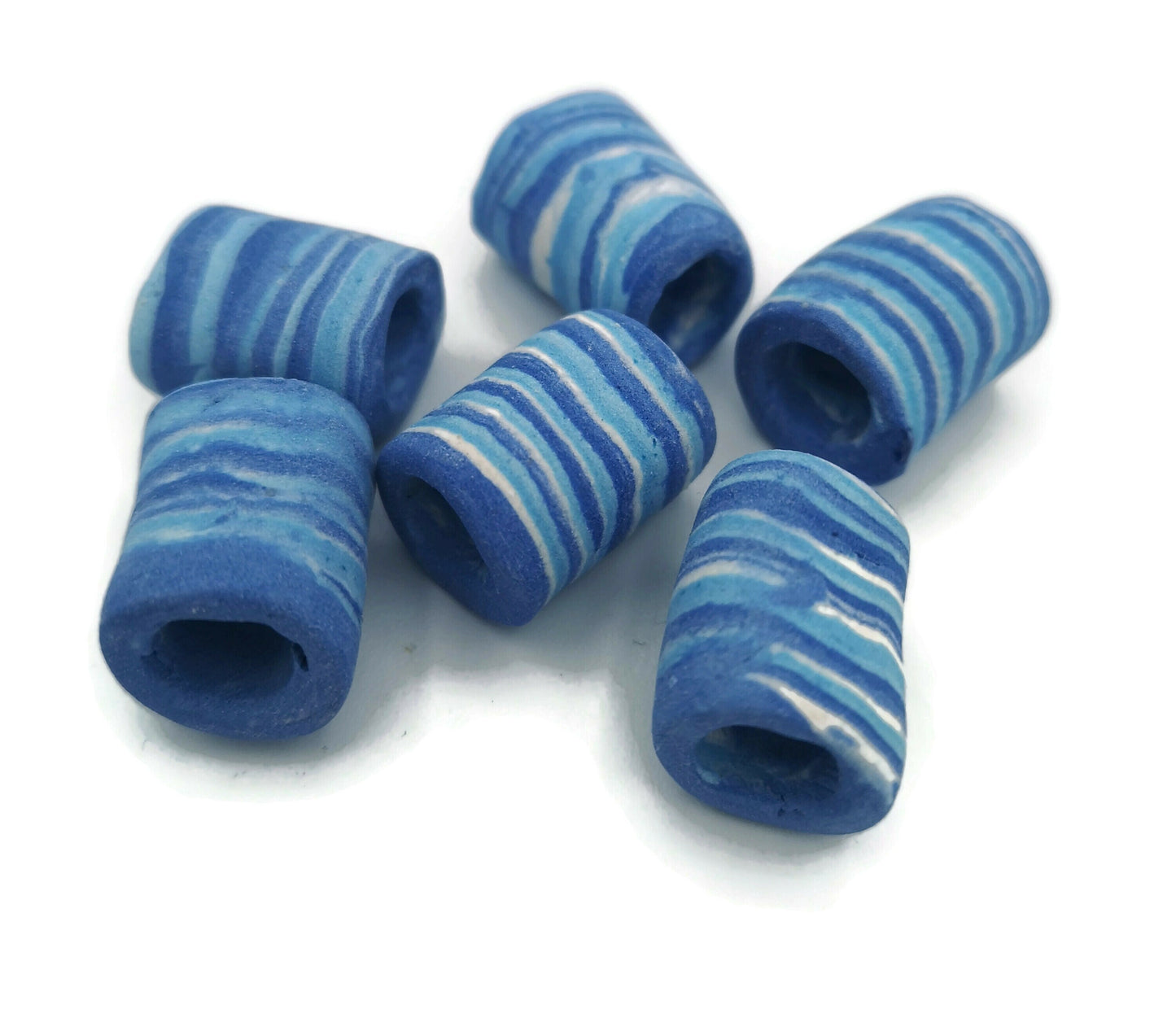 LARGE TUBE BEADS, 7 mm Big Hole Macrame Beads Set of 6, Matt Craft Beads For Decorating, Unique Ceramic Barrel Beads For Jewelry Making - Ceramica Ana Rafael