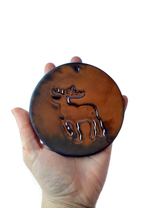 1Pc Golden Handmade Ceramic Reindeer Ornament, Christmas Tree Decoration, Antique Looking Winter Wall Hanging Decor - Ceramica Ana Rafael