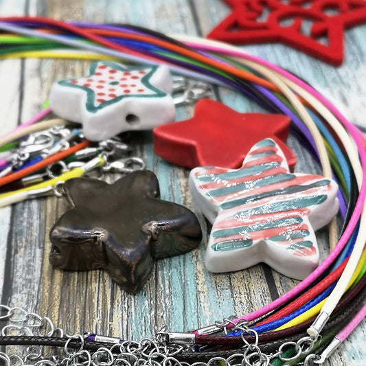 4Pcs 35mm Extra Large Handmade Ceramic Star Beads For Christmas Themed Jewelry Making, Assorted Clay Macrame Beads Large Hole 2mm - Ceramica Ana Rafael