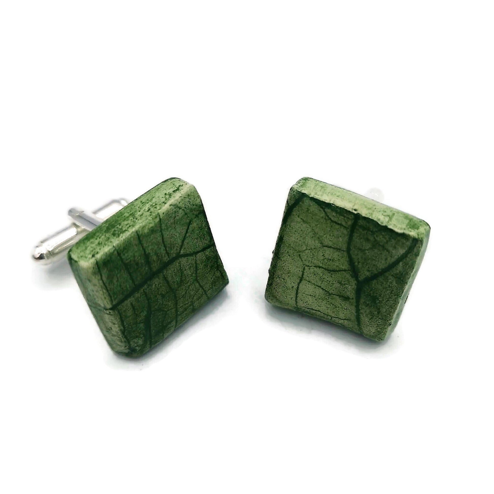 Handmade Ceramic Cufflinks For Dad, Plant Lovers Gift, 9th anniversary gift for boyfriend, Unique Style Everyday Porcelain Cufflinks - Ceramica Ana Rafael