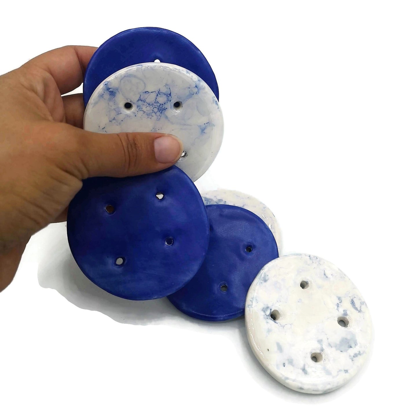 6Pc Extra Large Handmade Ceramic Blue Buttons, Round Shape Assorted Sewing Buttons 65mm, Best Gifts For Her, Novelty Buttons Lot - Ceramica Ana Rafael