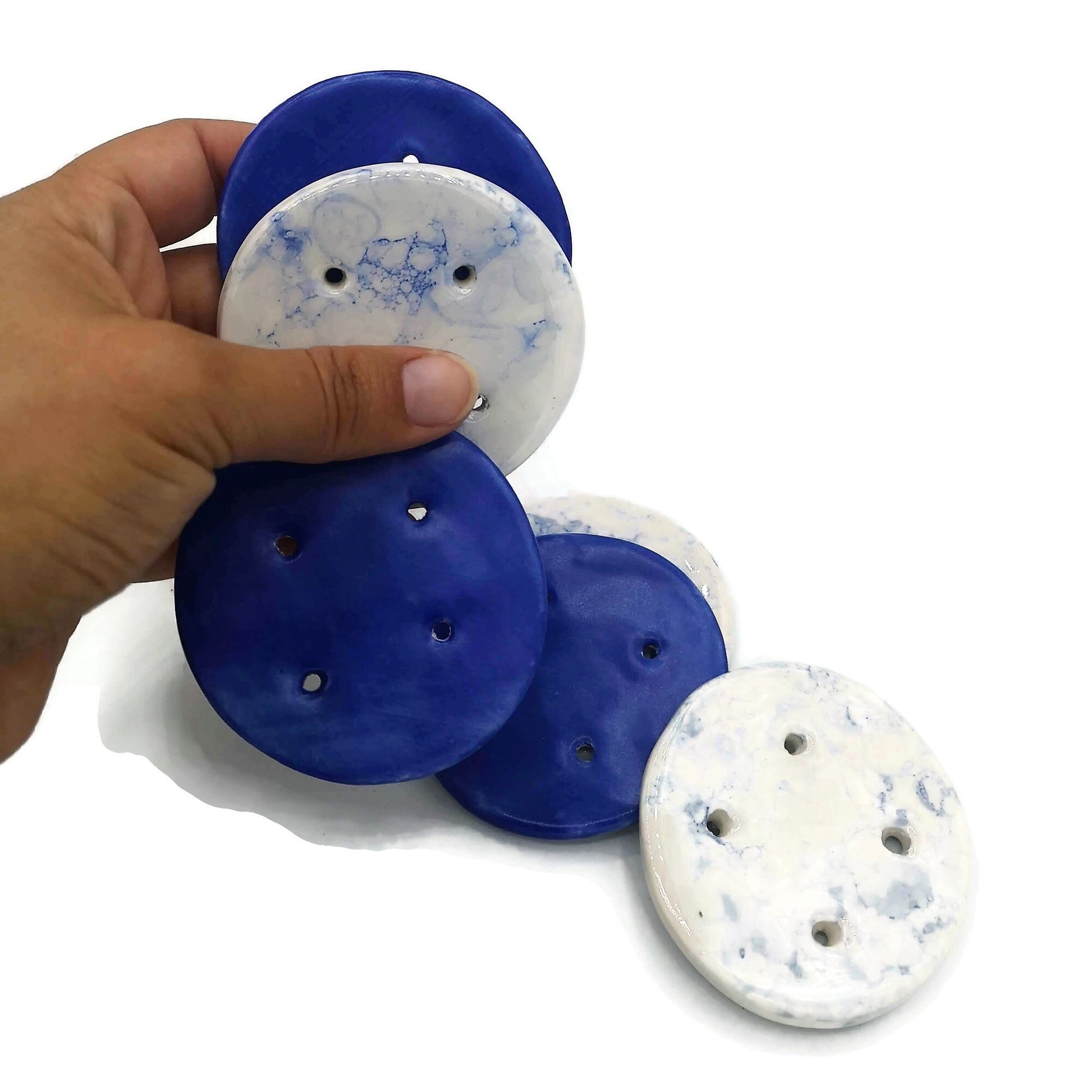 6Pc Extra Large Handmade Ceramic Blue Buttons, Round Shape Assorted Sewing Buttons 65mm, Best Gifts For Her, Novelty Buttons Lot - Ceramica Ana Rafael