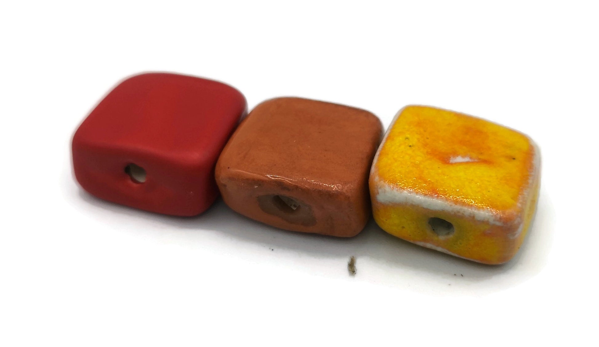 3Pcs 20mm Assorted Handmade Ceramic Beads For Jewelry Making, Unique Large Square Beads, Unusual Artisan Clay Beads Macrame Beads Large Hole - Ceramica Ana Rafael