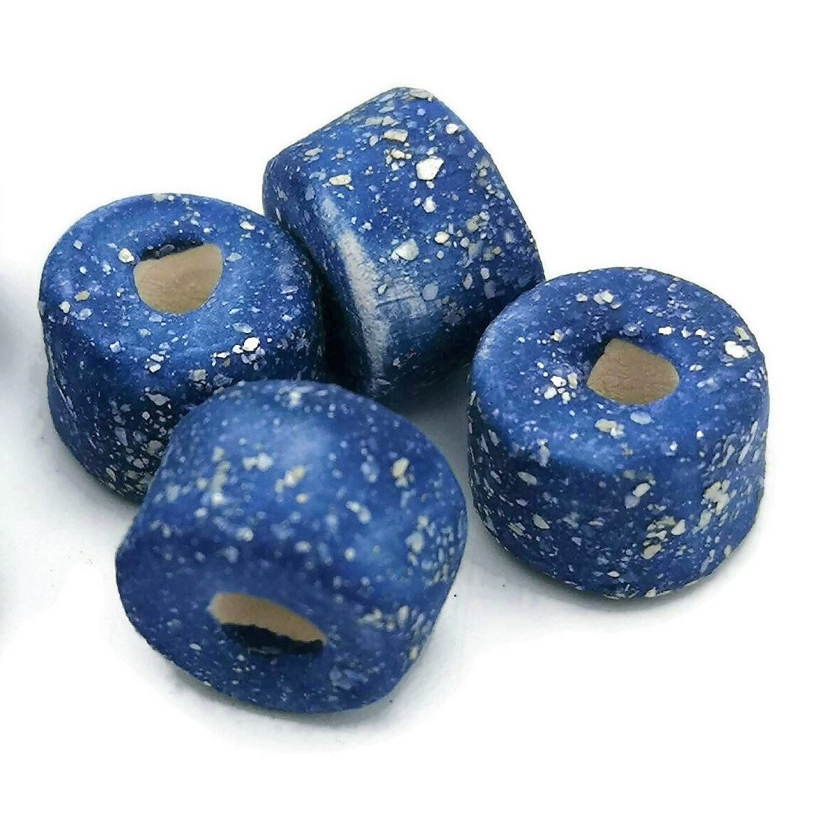 Handmade Ceramic Beads Jewelry Making, 4 Pcs Clay Beads Large Hole, Unique Donut Bead Unusual, Porcelain Dreadlock Beads - Ceramica Ana Rafael