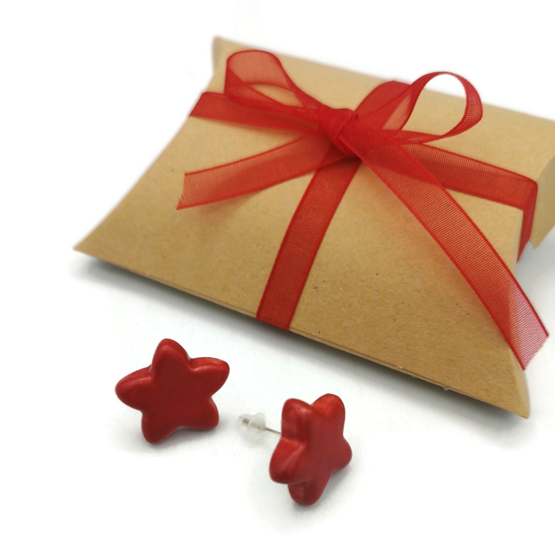 Handmade Red Star Stud Earrings Fo Women, Ceramic Jewelry Mothers Day Gift From Daughter, Statement Earrings Best Gifts For Her - Ceramica Ana Rafael