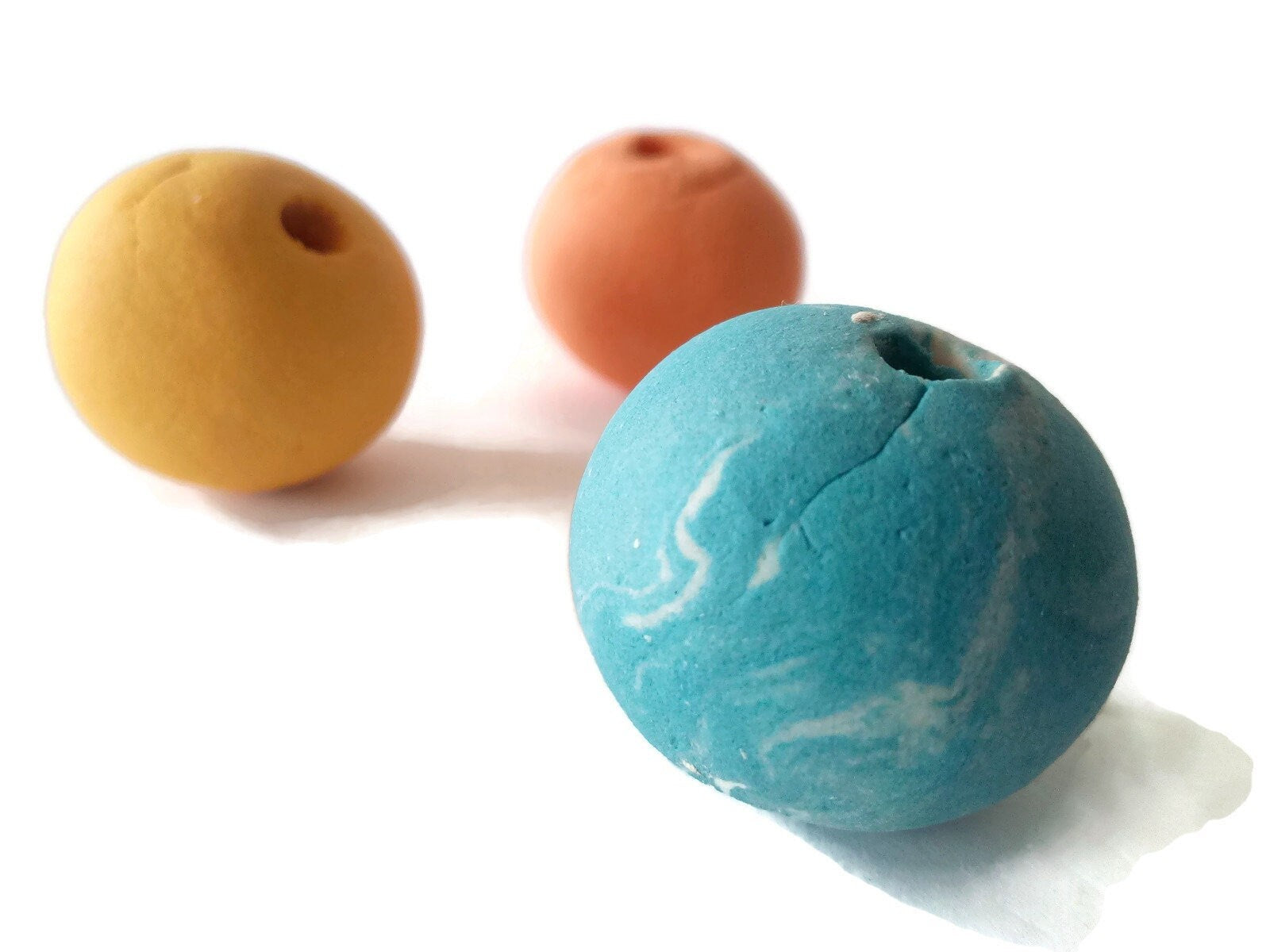 3Pc 25mm Handmade Ceramic Beads For Jewelry Making, Matte Beads For Crafts, Decorating, Macrame Beads Large Hole, Unique Mixed Clay Beads - Ceramica Ana Rafael