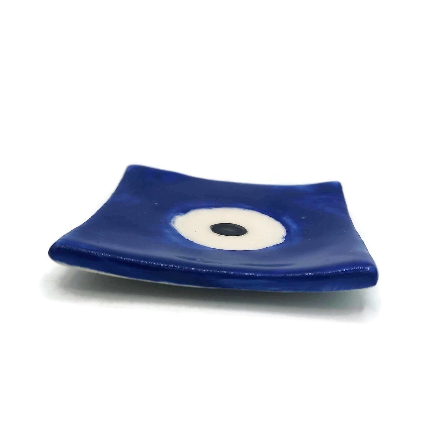Handmade Ceramic Ring Holder,Blue Evil Eye Plate, Small Trinket Dish For Bridal Shower Favors, Eye Candle Holder - Ceramica Ana Rafael