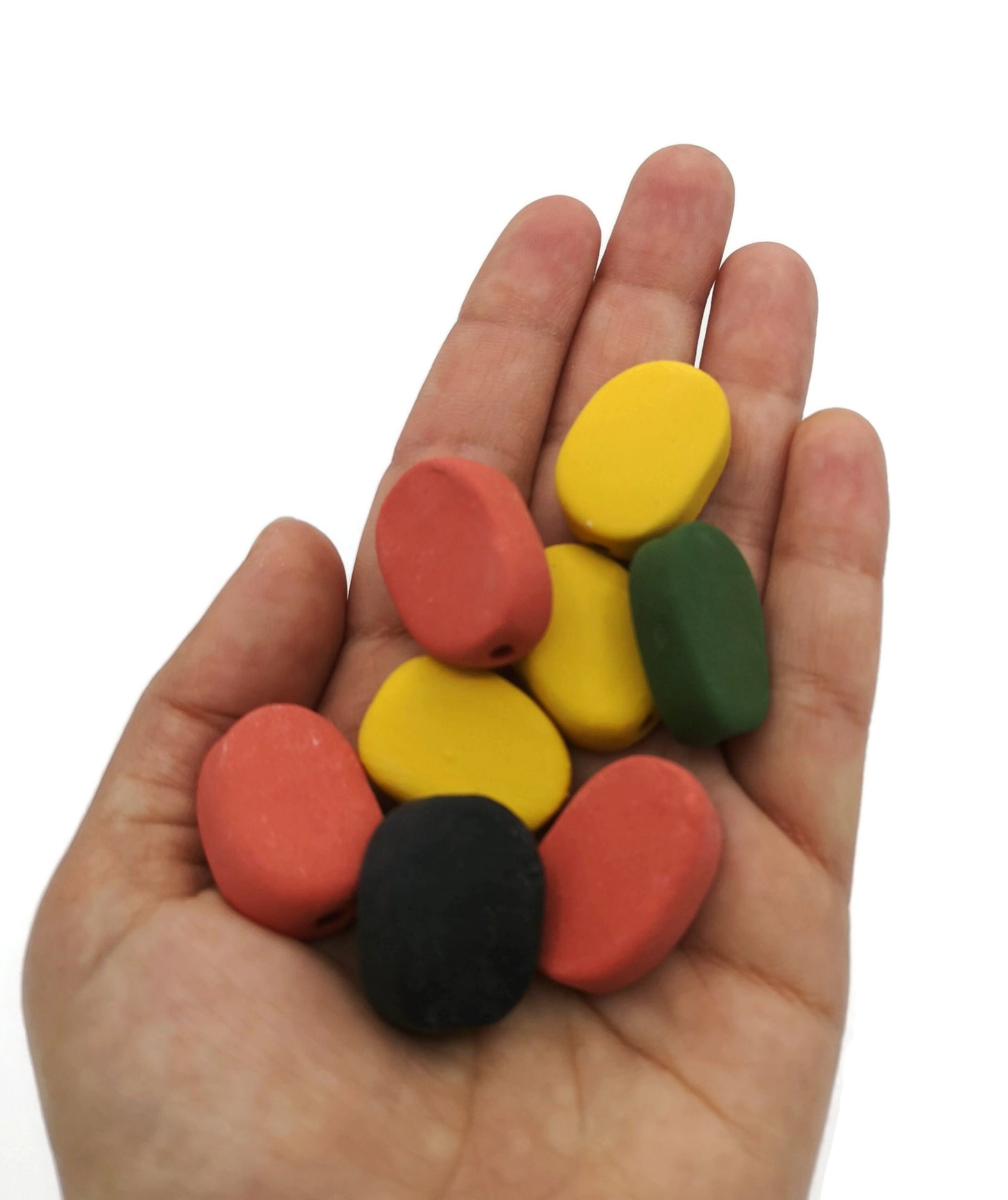 8Pc 20mm Handmade Ceramic Extra Large Oval Beads For Jewelry Making, Assorted Colorful Macrame Beads Large Hole 2 mm, Unique Clay Beads - Ceramica Ana Rafael