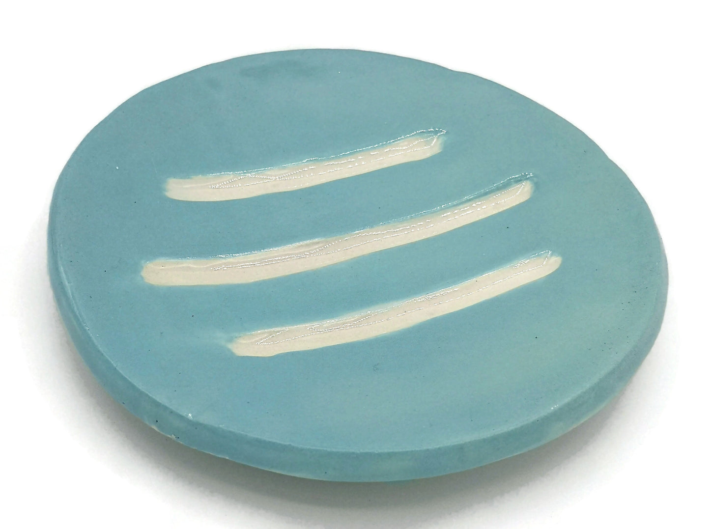 Handmade Ceramic Blue Round Soap Dish With Drain, Draining Soap Bar Holder, Clay Tray, Sustainable Bathroom Accessories - Ceramica Ana Rafael