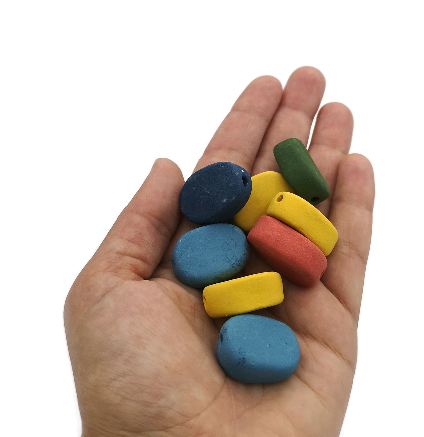 8Pc Etra Large Handmade Ceramic Beads For Jewelry Making, 2 mm Hole Assorted Matte Oval Shaped Beads For Macrame, Colorful Clay Beads - Ceramica Ana Rafael