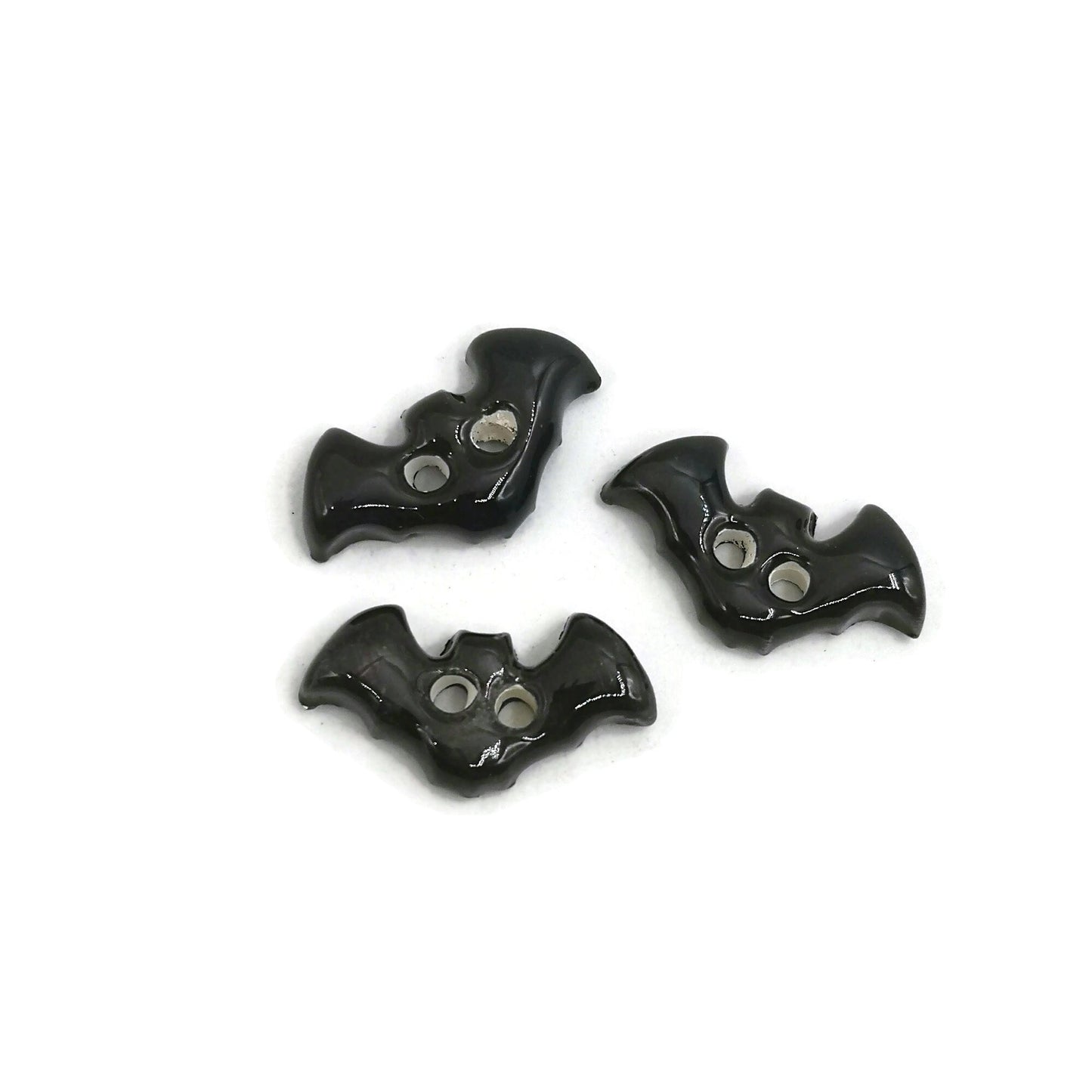 3Pcs Handmade Ceramic Black Bat Sewing Buttons For Halloween Costumes or Home Decor, Extra Large Novelty Accessories For Clothing Finishes - Ceramica Ana Rafael