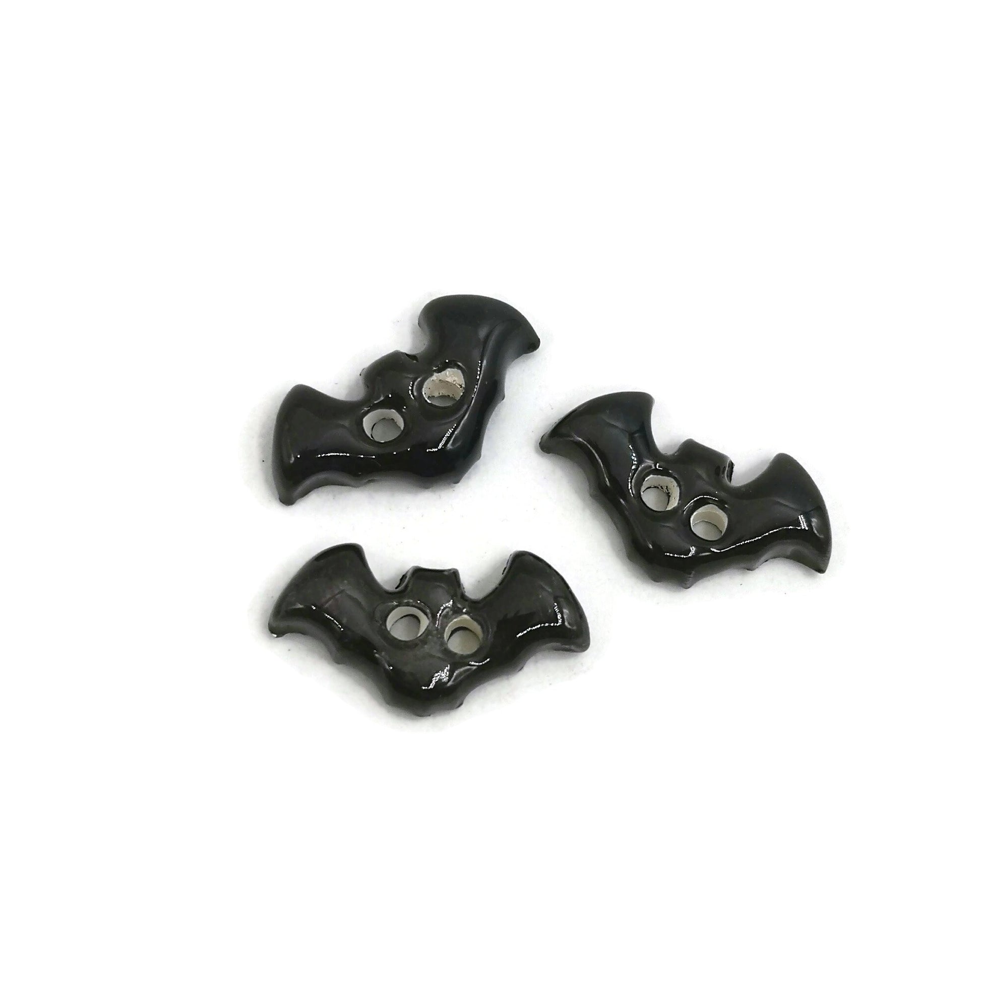 3Pcs Handmade Ceramic Black Bat Sewing Buttons For Halloween Costumes or Home Decor, Extra Large Novelty Accessories For Clothing Finishes - Ceramica Ana Rafael