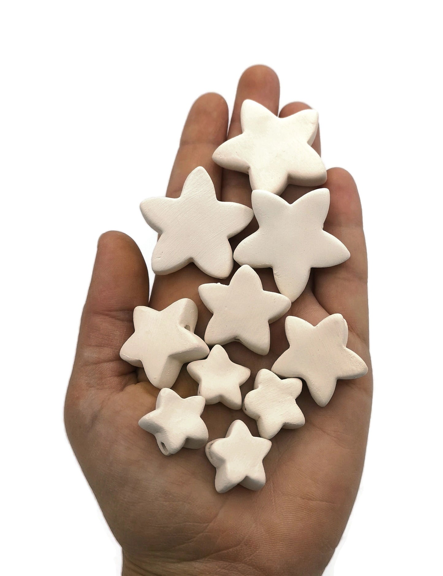 Handmade ceramic bisque beads set for jewelry making, Unfinished Star Beads blank ready to paint - Ceramica Ana Rafael