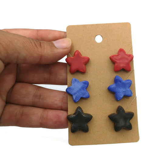 Set of 3 Star Stud Earrings For Women, Novelty Earrings, Best Gits For Her, Quirky Statement Jewelry, Cute Mom Birthday Gift From Daughter - Ceramica Ana Rafael