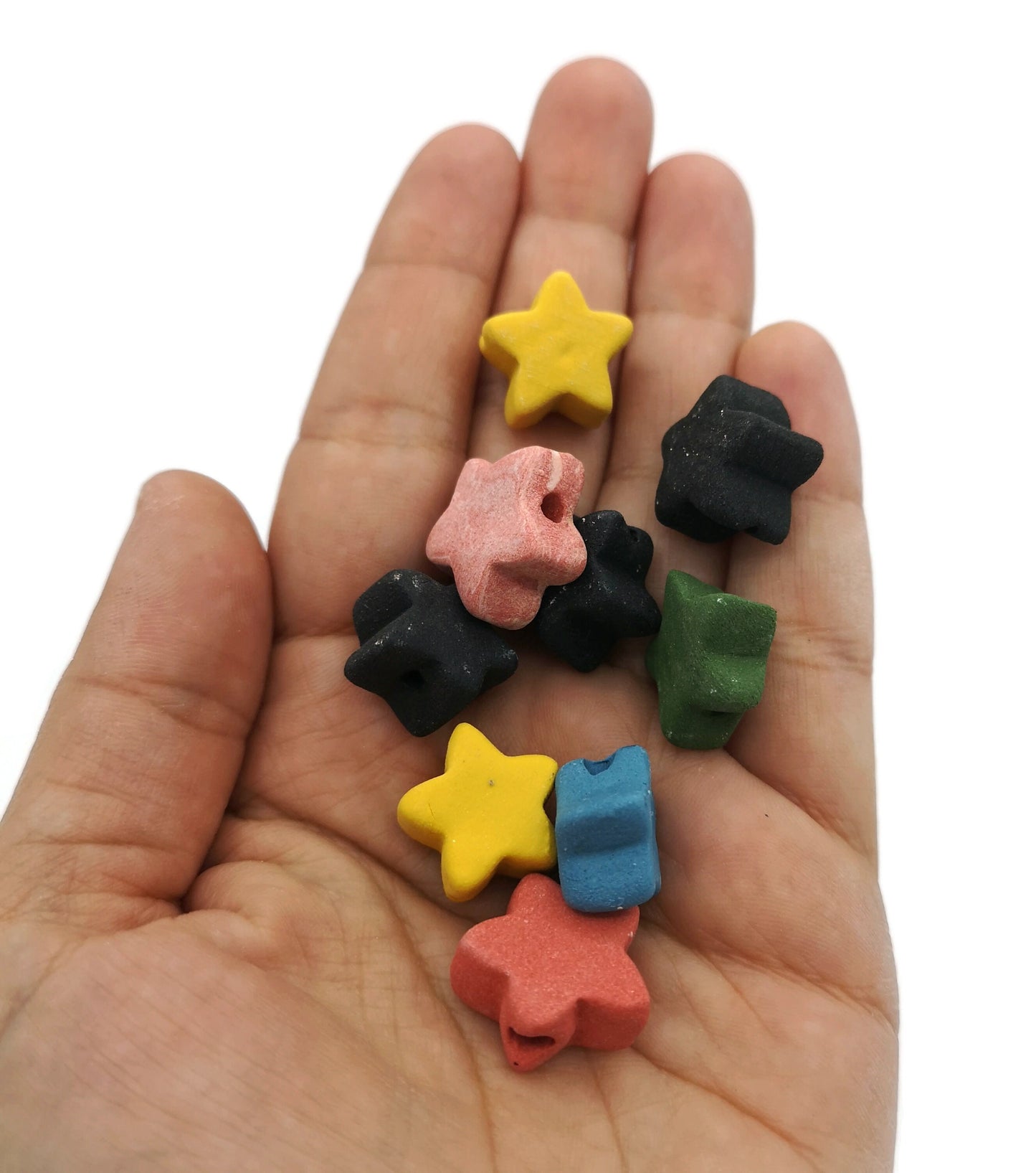 9Pc 15mm Handmade Ceramic Star Beads For Jewelry Making, Assorted Pastel Macrame Beads Large Hole 2mm, Colorful Unique Clay Beads For Crafts - Ceramica Ana Rafael