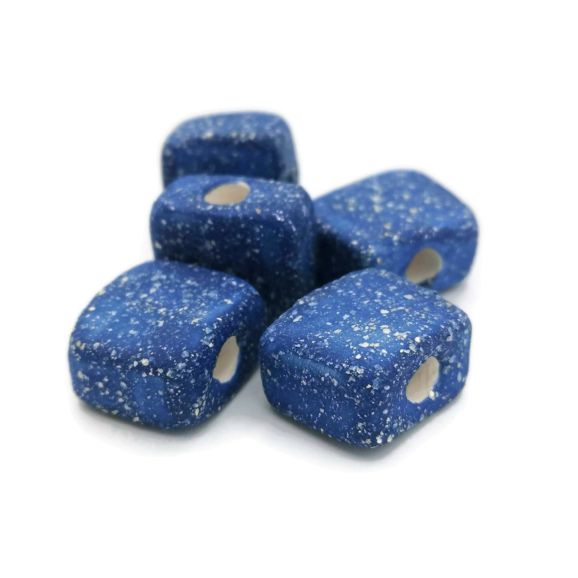5Pc Handmade Ceramic Beads Jewelry Making, Unique Square Bead Unusual, ClayMacrame Beads Large Hole 5mm Dreadlock Beads - Ceramica Ana Rafael