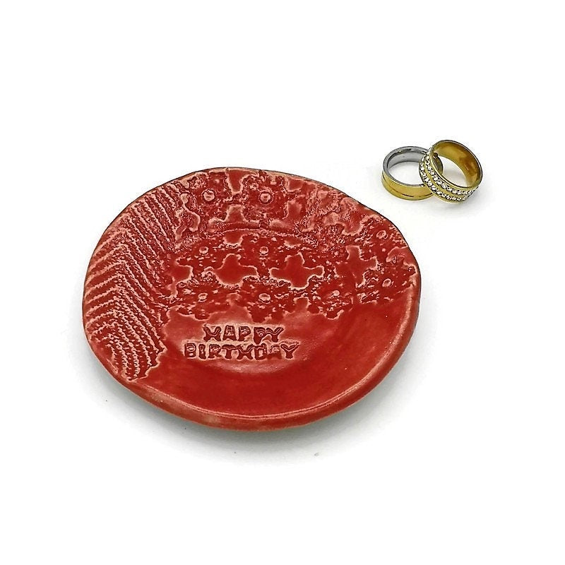 Ring Holder Dish, Key Dish, Best Gifts For Her, Happy Birthday Plate, Small Ring Tray Mom Birthday Gift From Daughter - Ceramica Ana Rafael
