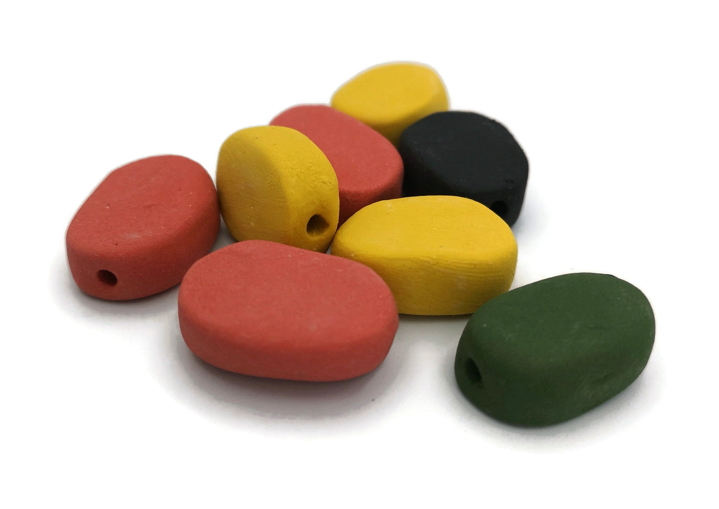 8Pc 20mm Handmade Ceramic Extra Large Oval Beads For Jewelry Making, Assorted Colorful Macrame Beads Large Hole 2 mm, Unique Clay Beads - Ceramica Ana Rafael