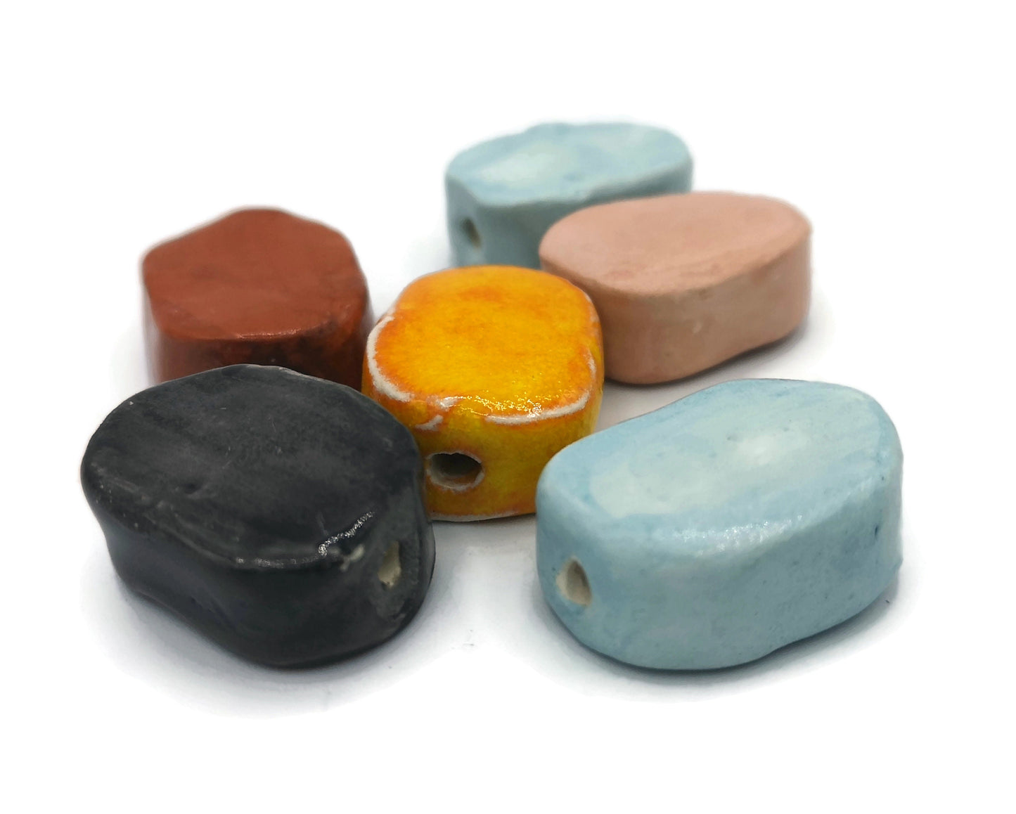 6Pc Assorted Ceramic Beads For Jewelry Making, Handmade Ceramic Unique Beads, Large Oval Macrame Beads 2mm Hole - Ceramica Ana Rafael