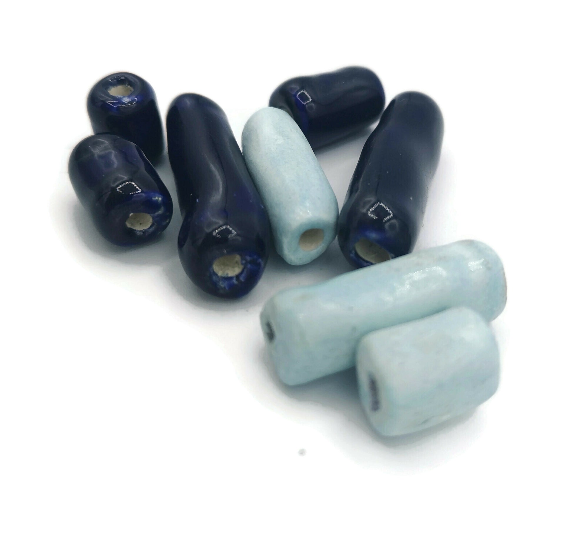 LONG TUBE BEADS For Jewelry Making, Set of 8 Assorted Clay Spacer Beads For Jewelry Making, Unique Ceramic Beads - Ceramica Ana Rafael