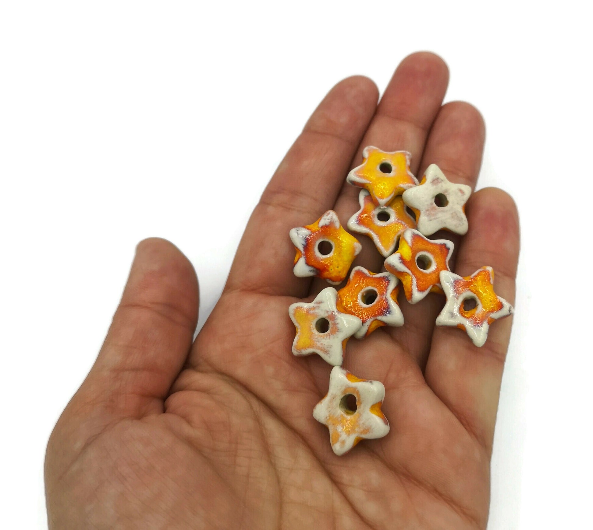 TINY STAR BEADS, 9 Pcs Handmade Ceramic Macrame Beads, Mini Star Charms, Craft Beads For Jewelry Making, Spacer Beads, Unique Clay Beads - Ceramica Ana Rafael