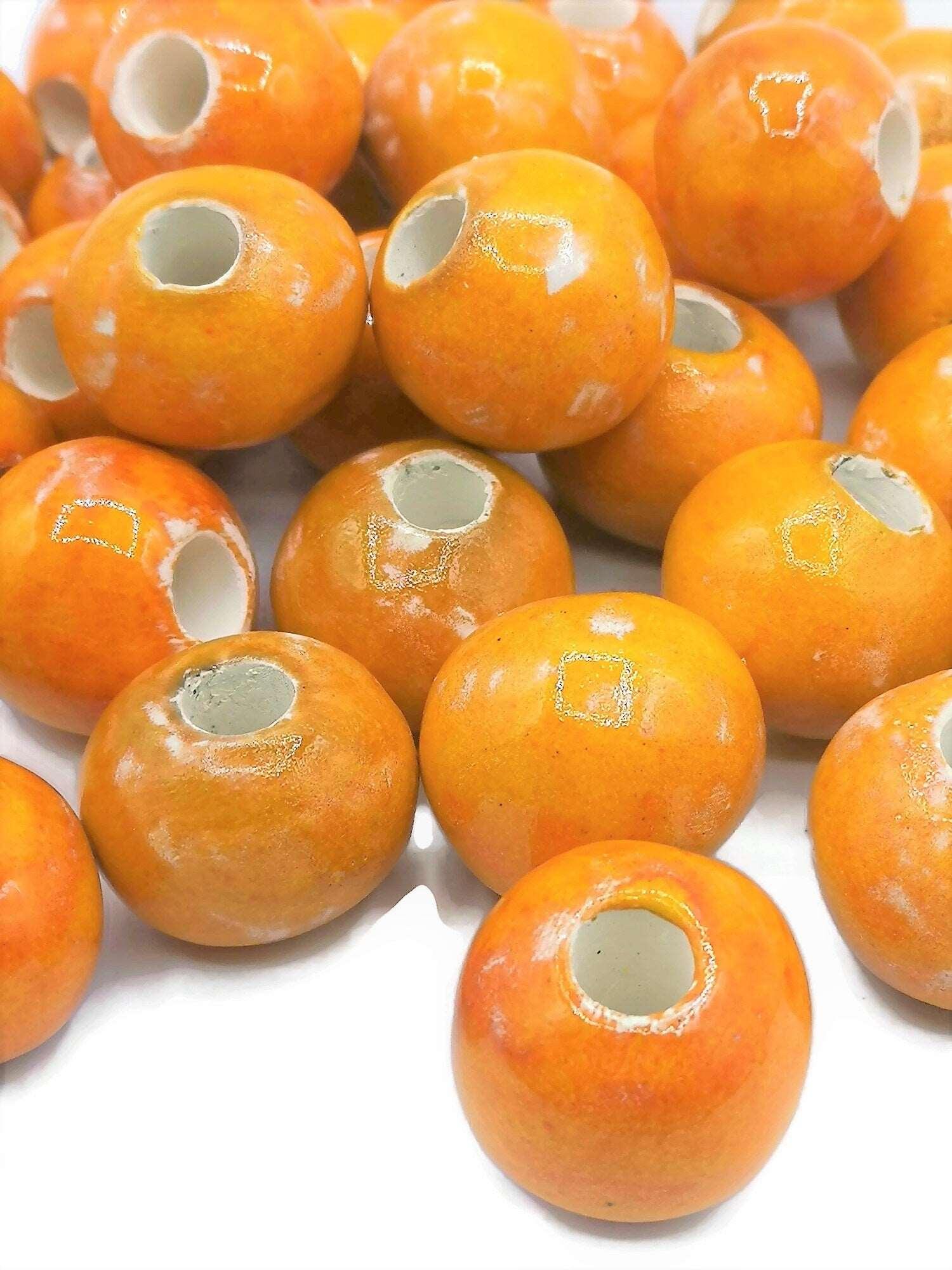 1Pc 30mm Extra Large Beads for Jewelry Making, Handmade Ceramic Macrame Beads Large Hole 7mm, Unique Giant Orange Beads For Plant Hanger