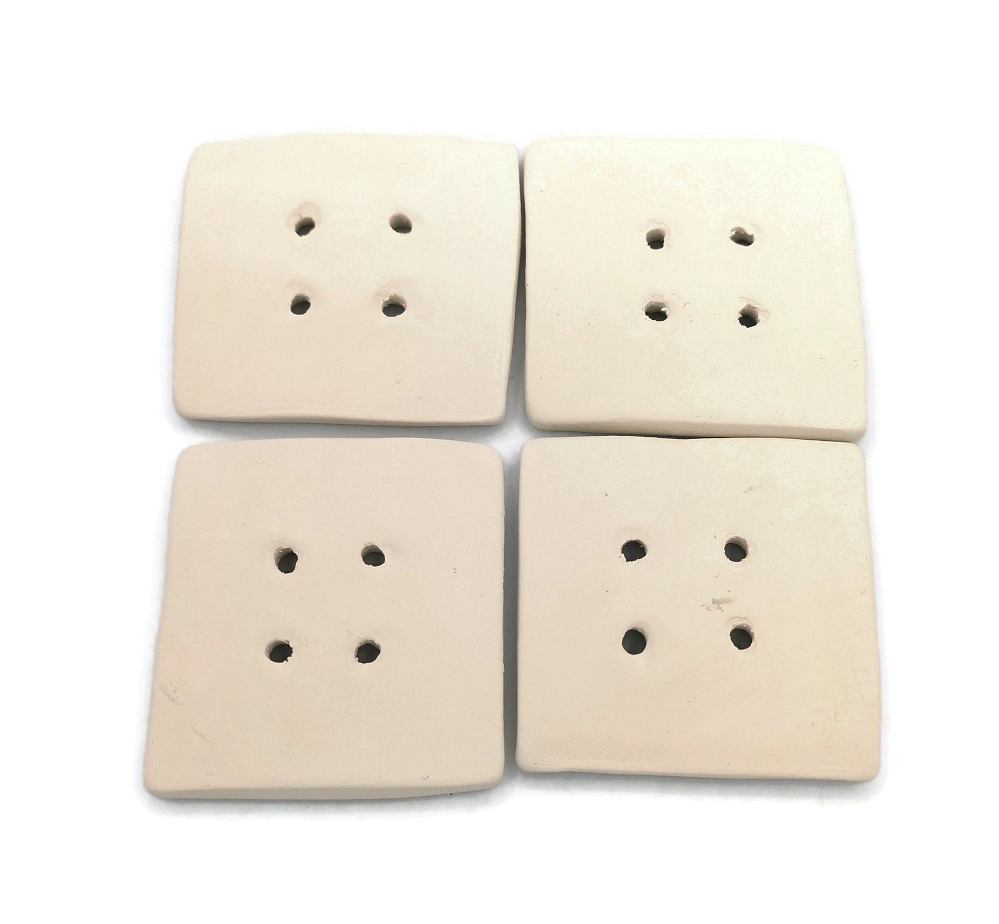 4Pc Customizable Handmade Ceramic Bisque Sewing Buttons Ready To Paint, Novelty Button For Crafts, Large Square Button - Ceramica Ana Rafael