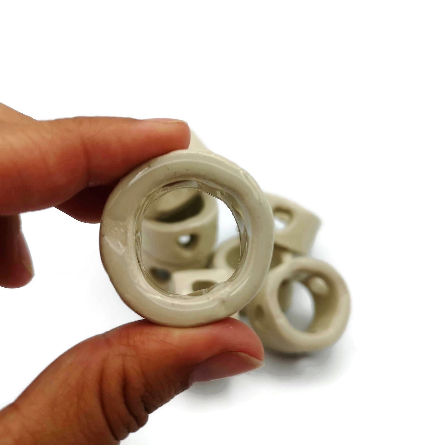 8Pc Extra Large Tube Beads, Handmade Ceramic Macrame Beads With Decorative Heart Shaped Holes - Ceramica Ana Rafael