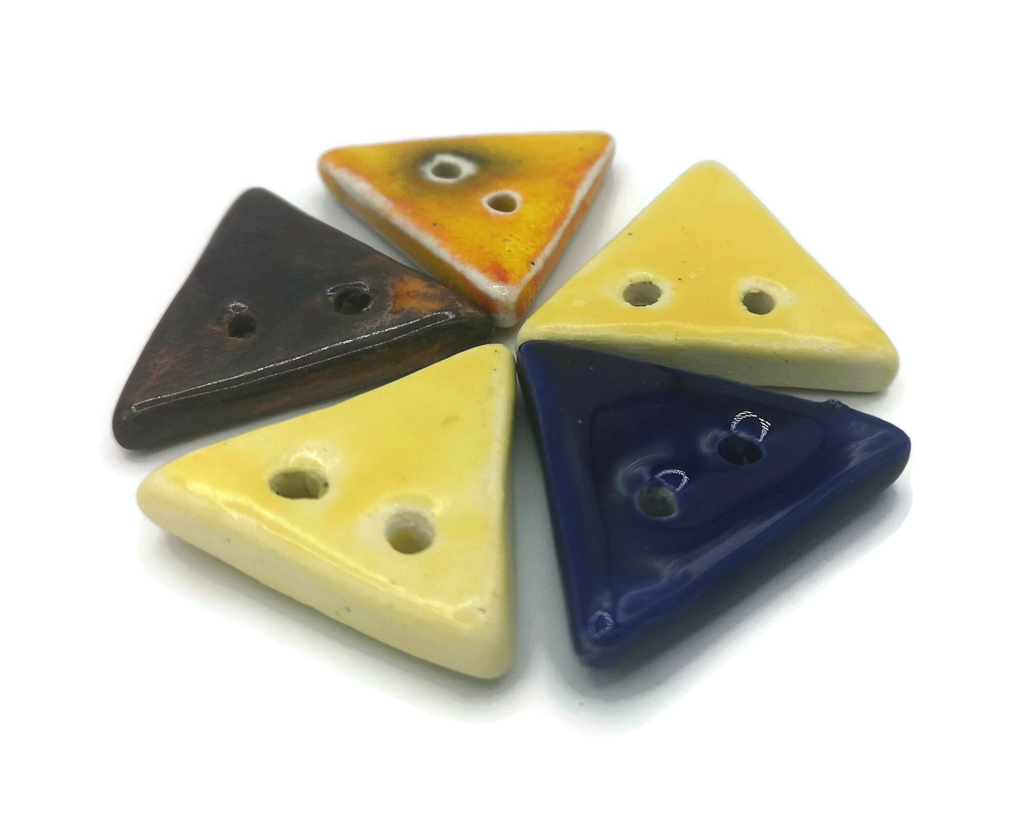 5Pc Hndmade Ceramic Large Sewing Buttons, Flat Triangle Coat Buttons, Strange And Unusual 2 HoleClay Buttons , Sewing Supplies And Notions - Ceramica Ana Rafael