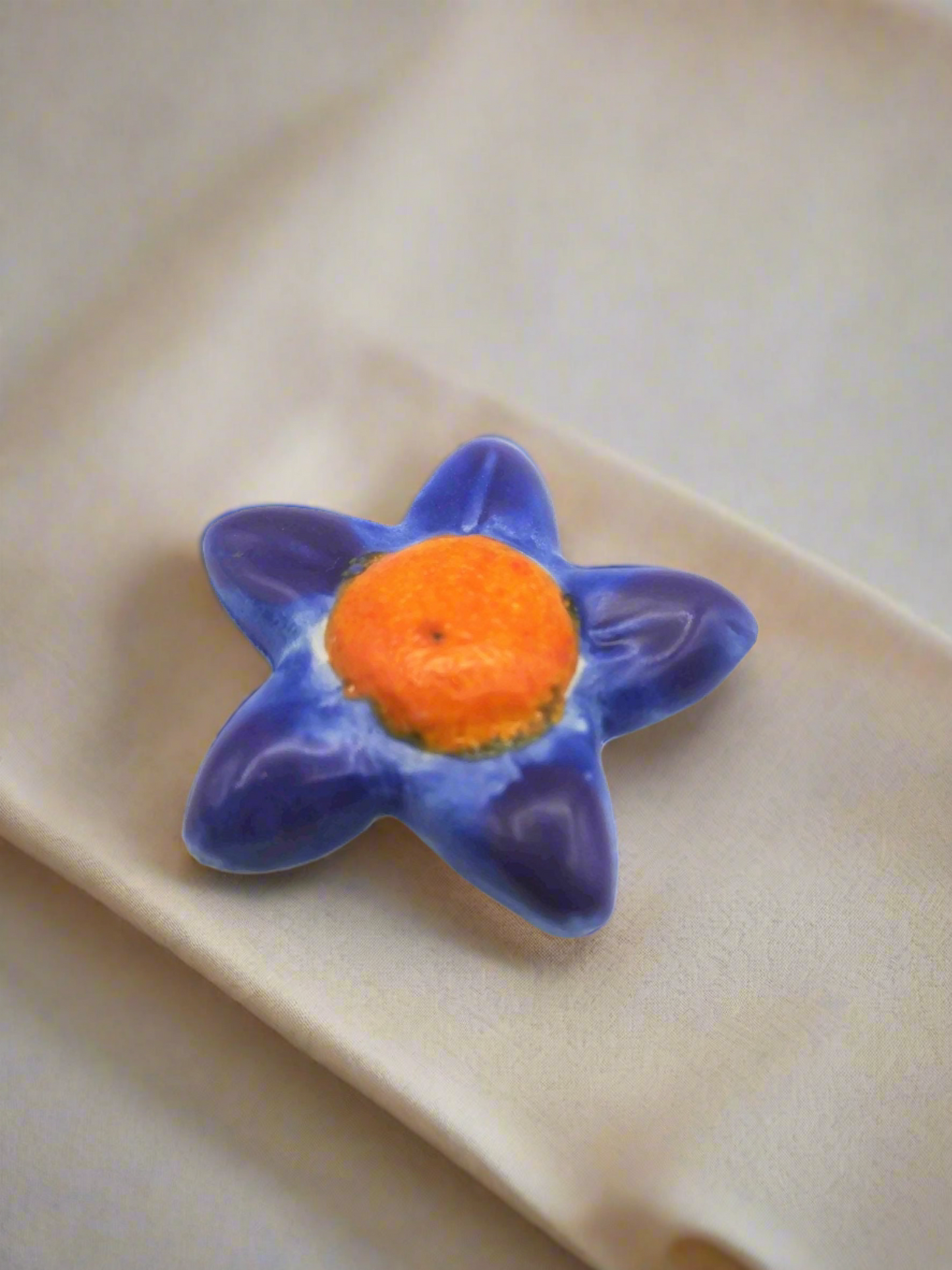 Large Flower Brooch For Women, Celestial Statement Brooch, Handmade Ceramic Star Jewelry For Her, Orange And Blue Broach Pin