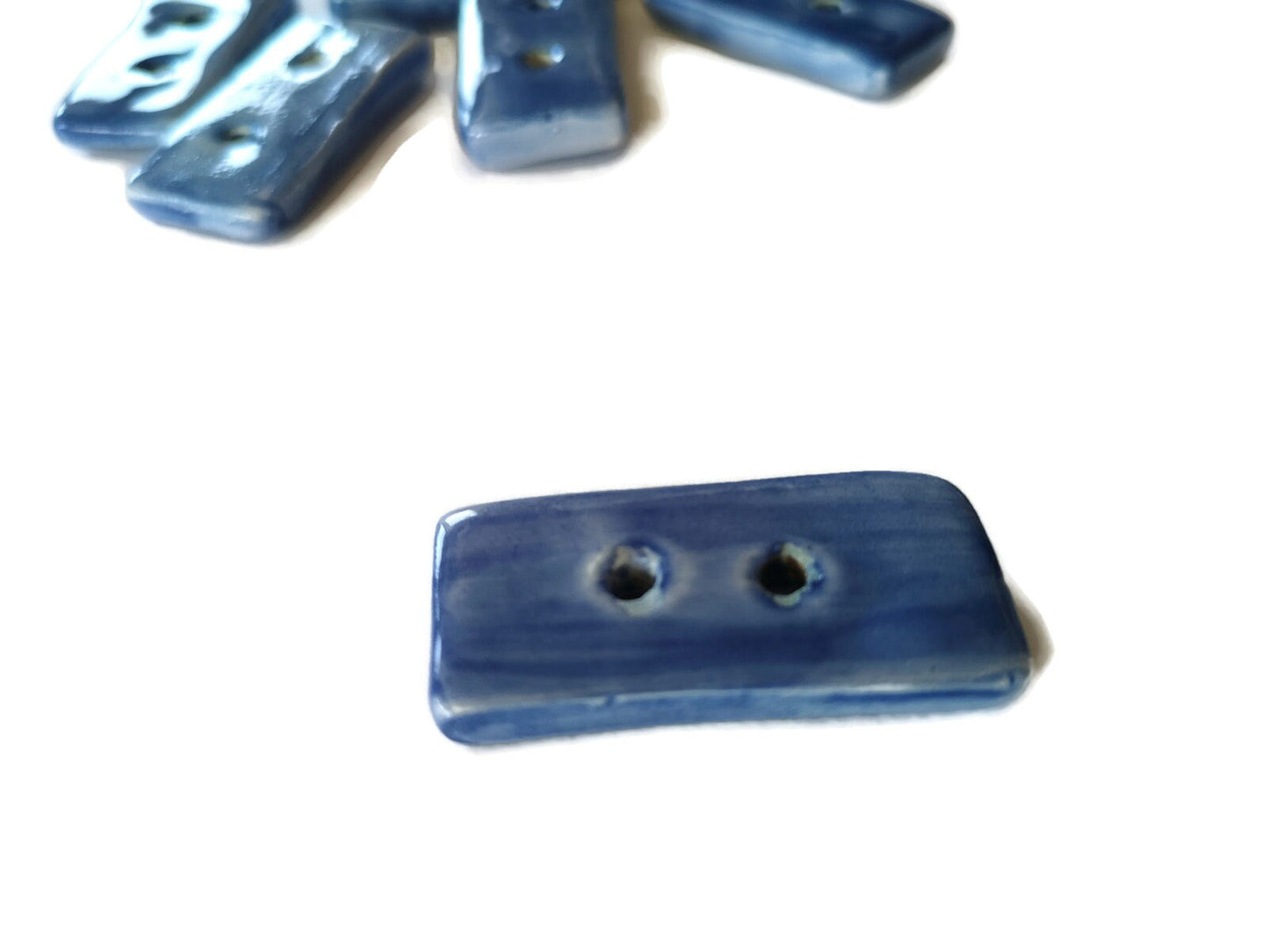 2Pc 40mm Blue Rectangular Handmade Ceramic Sewing Buttons For Crafts, Novelty Extra Large Buttons, Unique Sewing Supplies And Notions - Ceramica Ana Rafael