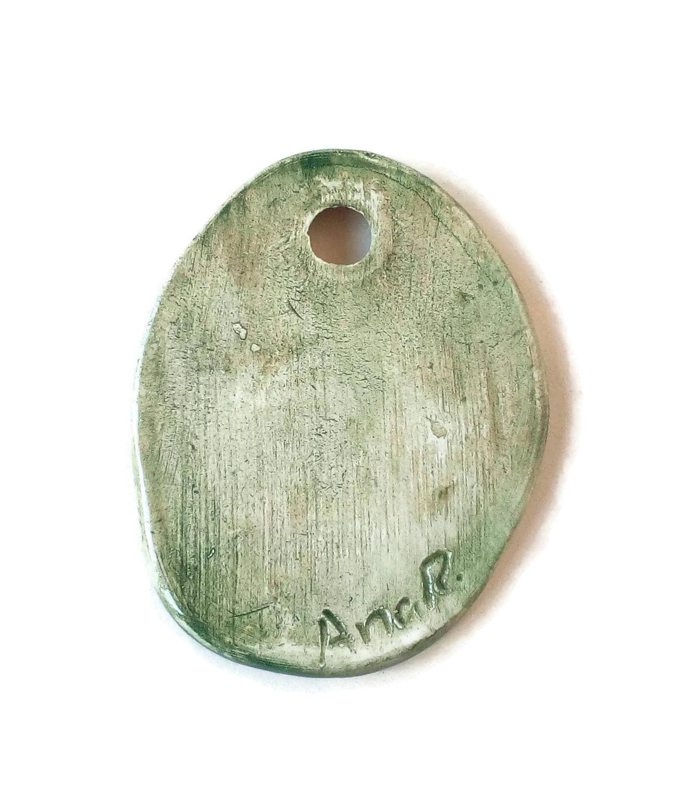 1Pc 80mm Extra Large Green Necklace Pendant For Statement Jewelry Making, Rustic Handmade Ceramic Chunky Clay Charms For Women - Ceramica Ana Rafael