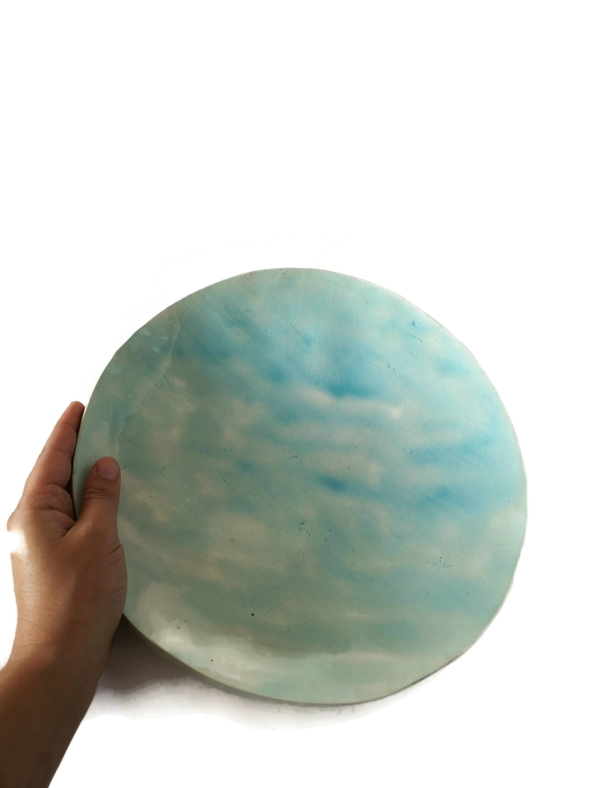 Handmade Ceramic Plate, Portuguese Plates, Round Ceramic Plate Wall Decor Use For Serving Dish, Unique Turquoise Dinner Plates For Display - Ceramica Ana Rafael