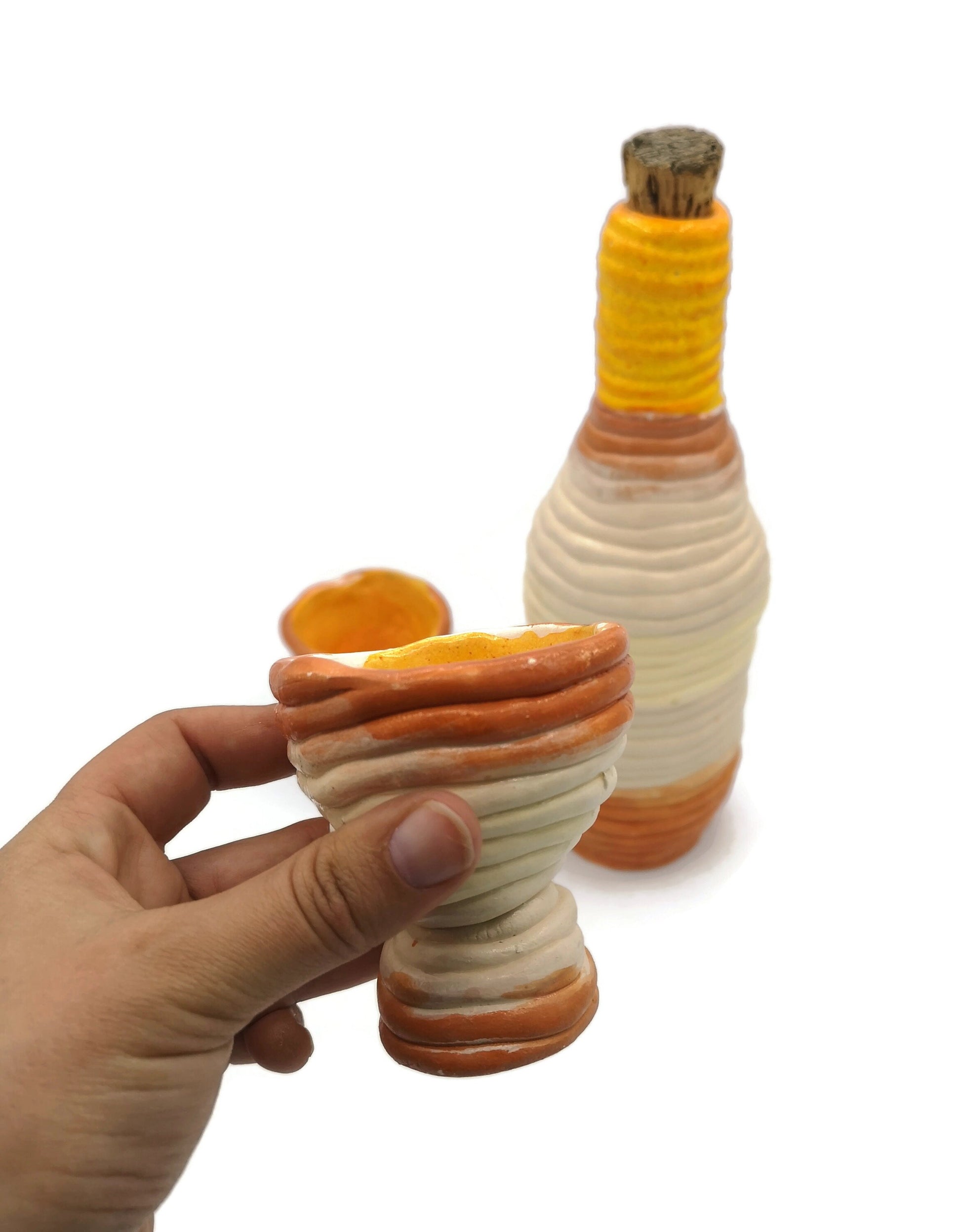 Decorative Shot Glasses And Bottle With Cork Stopper, Best Gifts For Him, Best Sellers Ceramic Vase Handmade Ceramic Jar Unique Wedding Gift - Ceramica Ana Rafael