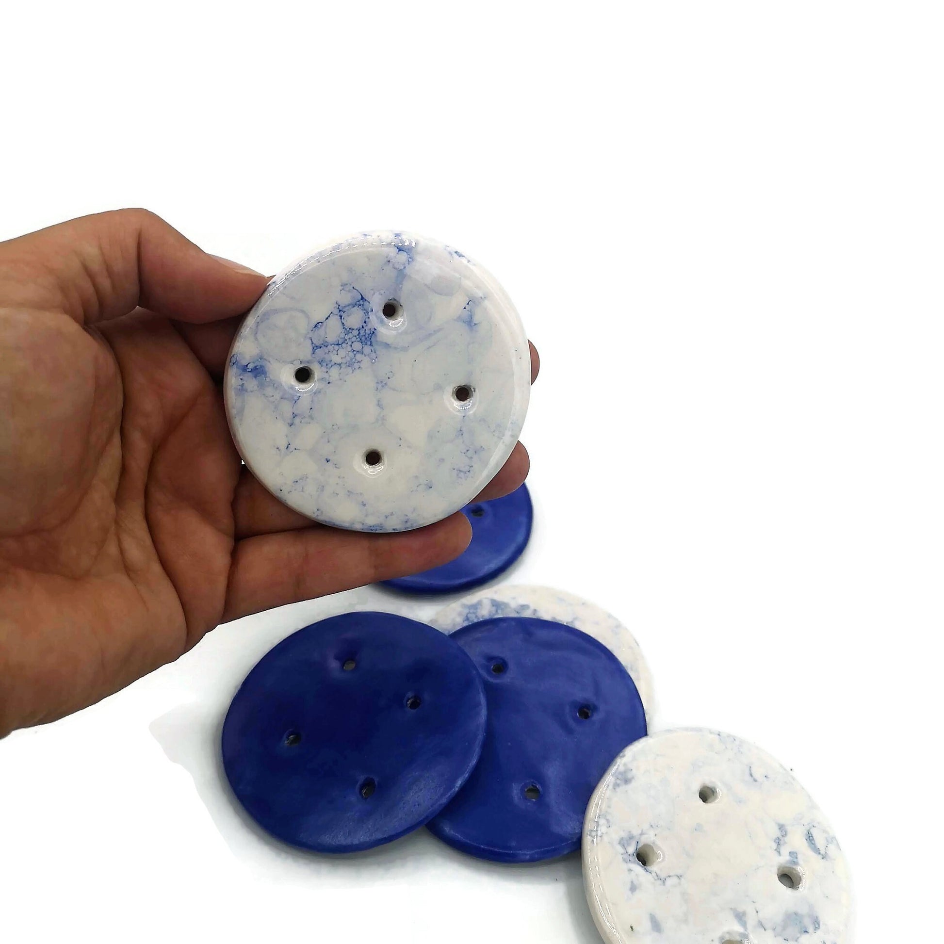6Pc Extra Large Handmade Ceramic Blue Buttons, Round Shape Assorted Sewing Buttons 65mm, Best Gifts For Her, Novelty Buttons Lot - Ceramica Ana Rafael