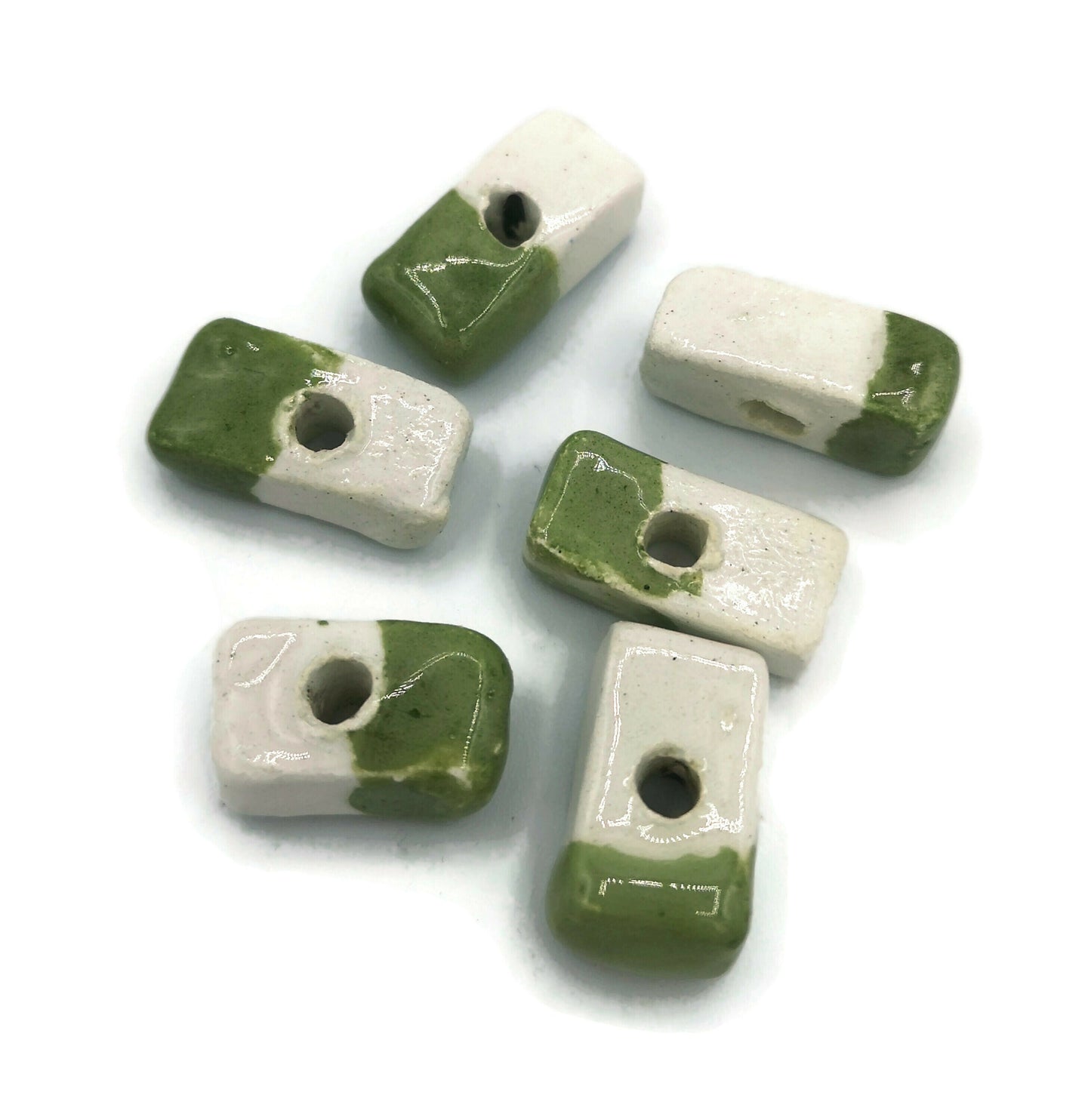 SPACER BEADS, RECTANGLE Bead, Ceramic Beads, Set Of 6 Flat Square Tile Beads For Jewelry Making, Decorative Unique Clay Beads For Crafts - Ceramica Ana Rafael