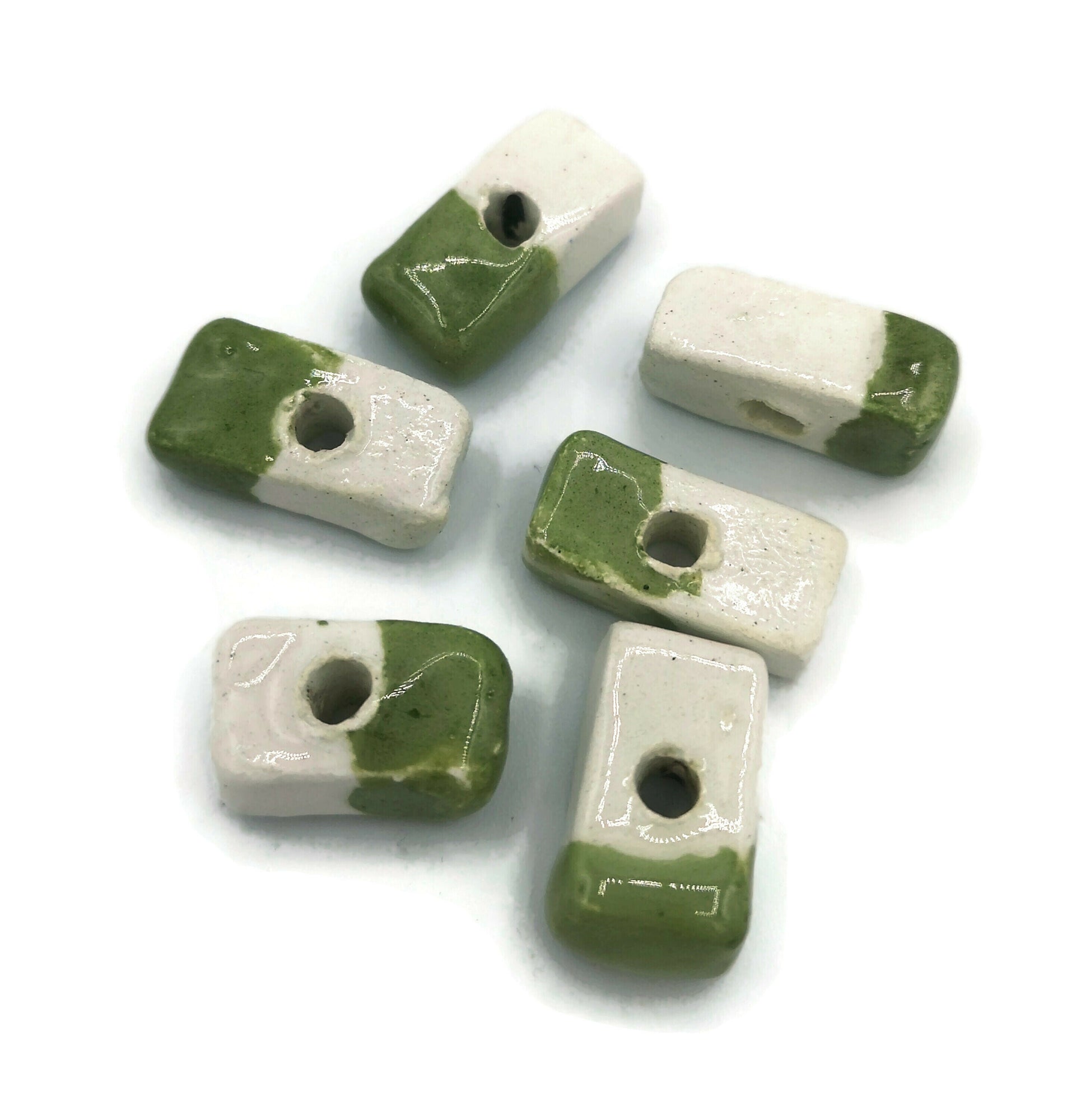SPACER BEADS, RECTANGLE Bead, Ceramic Beads, Set Of 6 Flat Square Tile Beads For Jewelry Making, Decorative Unique Clay Beads For Crafts - Ceramica Ana Rafael