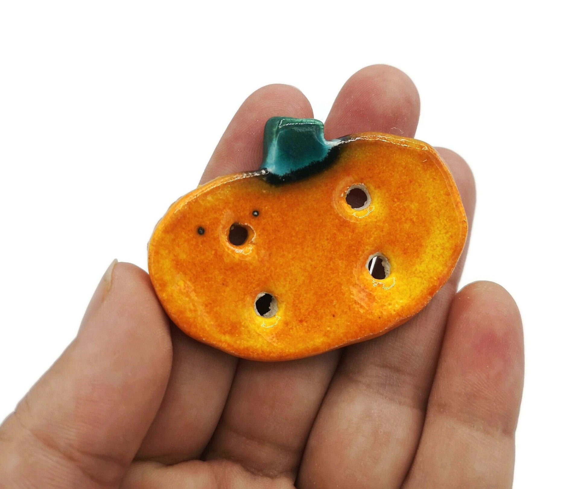 1Pc 50mm Handmade Ceramic Pumpkin Buttons Decoratve Halloween Sewing Buttons, Clothing Finishes, Extra Large Clothing Accessories