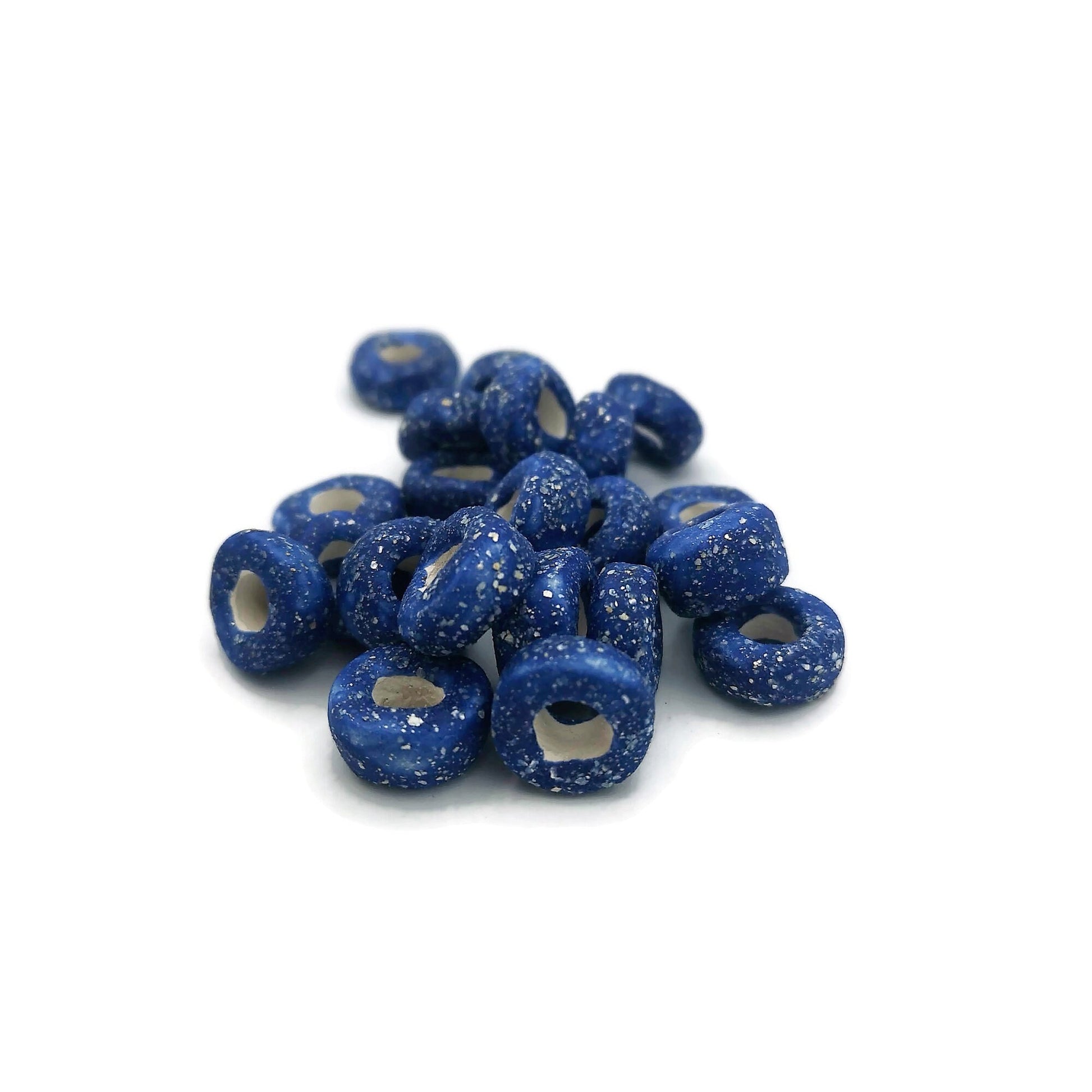 7 Pcs Clay Beads Large Hole, Handmade Ceramic Beads Jewelry Making, Porcelain Dreadlock Beads, Unique Donut Bead Unusual - Ceramica Ana Rafael