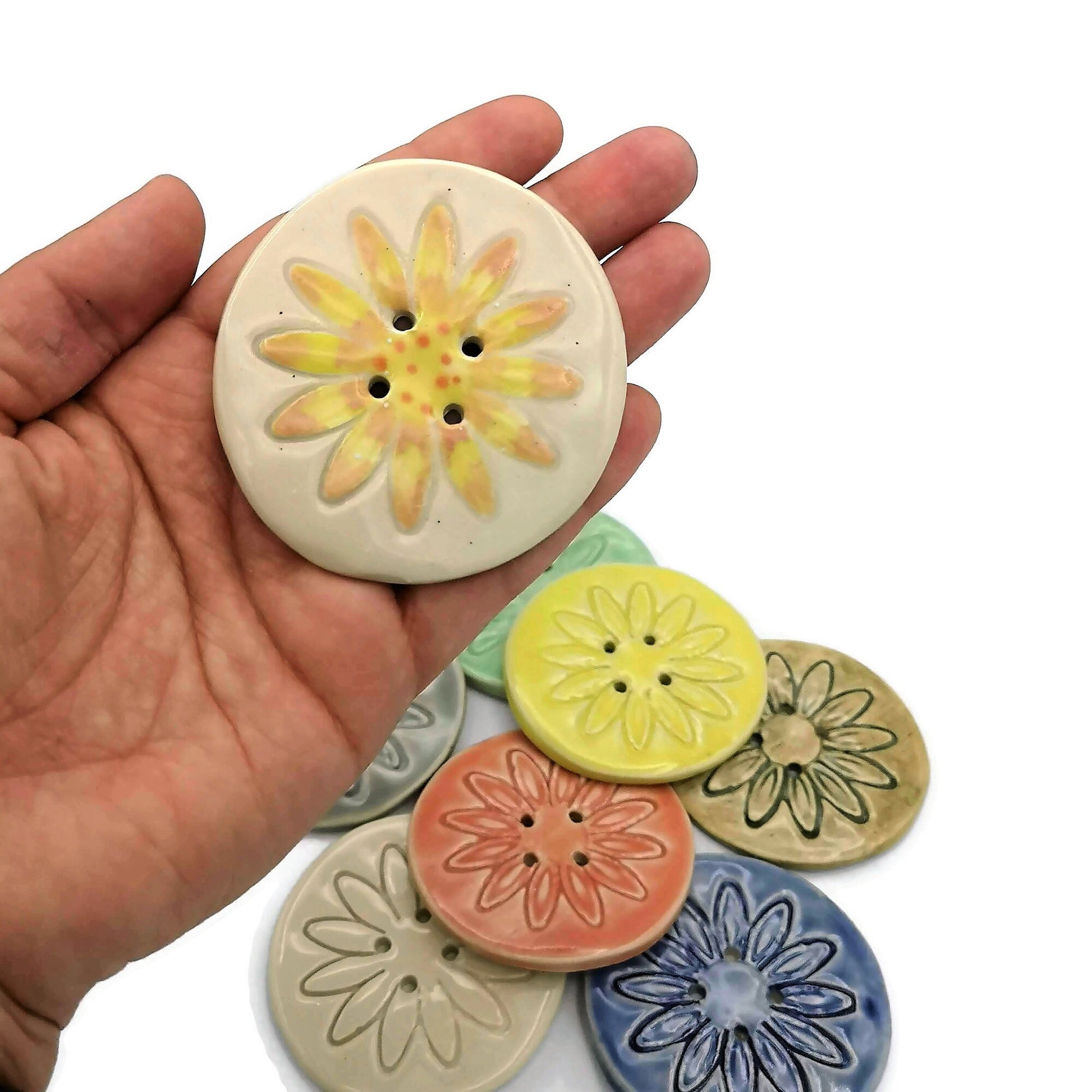 Extra Large Handmade Ceramic Sewing Buttons, Decorative Novelty Flower Buttons for Crafts, Coats & Blouses, Jumbo Buttons Most Sold Items - Ceramica Ana Rafael