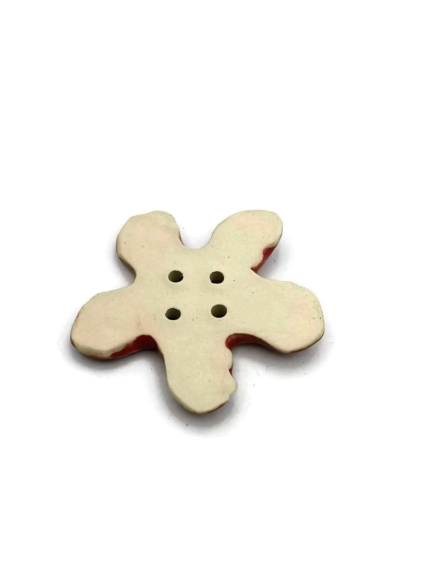 1Pc 50 mm Red Handmade Ceramic Star Extra Large Sewing Buttons, Giant Decorative Novelty Buttons for Crafts, Big Coat Buttons, Jumbo Button - Ceramica Ana Rafael